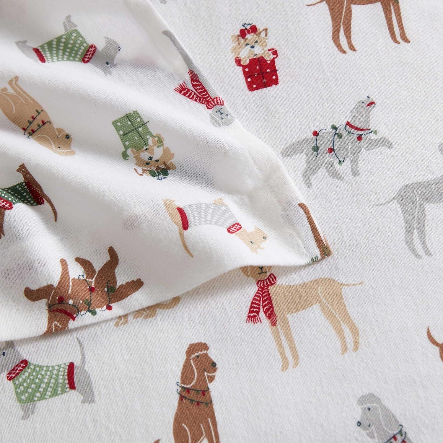 imageMartha Stewart Flannel Sheets Full Size AntiPilling ampamp Wrinkle Resistant Cotton Touchably Soft for AllSeason Comfort Bed Sheets with Matching Pillowcases ampamp Fitted Sheet Holiday Bows RedHoliday Pups Brown