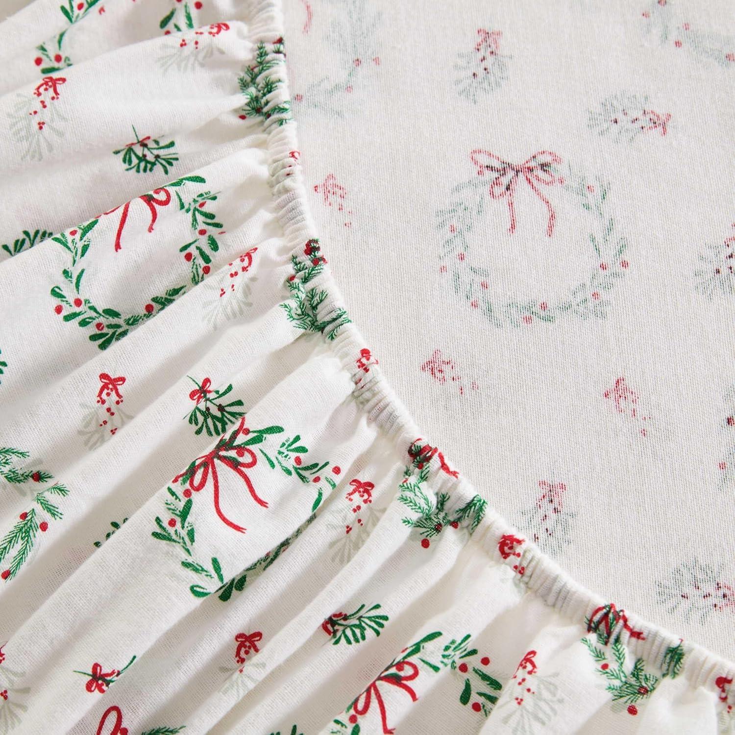 imageMartha Stewart Flannel Sheets Full Size AntiPilling ampamp Wrinkle Resistant Cotton Touchably Soft for AllSeason Comfort Bed Sheets with Matching Pillowcases ampamp Fitted Sheet Holiday Bows RedWreaths Mistletoe Green