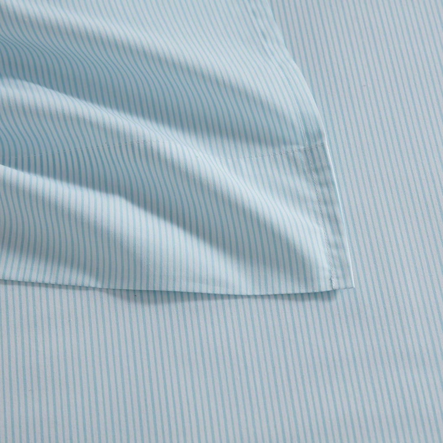 imageMartha Stewart Full Size Sheets Set Crisp ampamp Tailored Cooling Sheets wa Naturally Smooth Cotton Percale Lightweight Feel Bed Sheets with Matching Pillowcases ampamp Fitted Sheet Stripe BlueStripe Blue