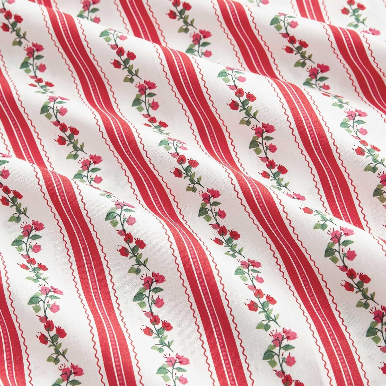 imageMartha Stewart Full Size Sheets Set Crisp ampamp Tailored Cooling Sheets wa Naturally Smooth Cotton Percale Lightweight Feel Bed Sheets with Matching Pillowcases ampamp Fitted Sheet Stripe BlueRose Ribbon Red