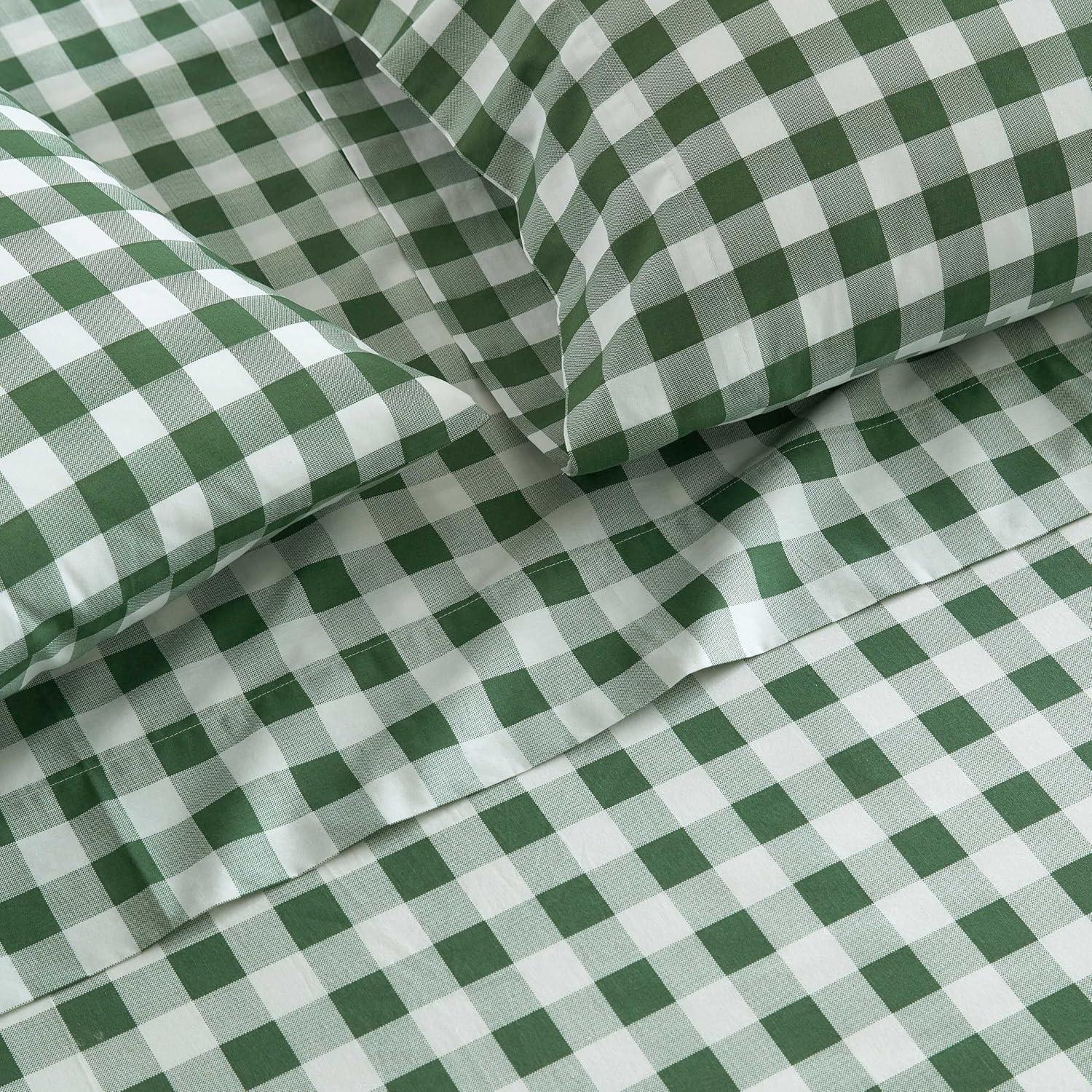 imageMartha Stewart Full Size Sheets Set Crisp ampamp Tailored Cooling Sheets wa Naturally Smooth Cotton Percale Lightweight Feel Bed Sheets with Matching Pillowcases ampamp Fitted Sheet Stripe BlueMadison Gingham Green