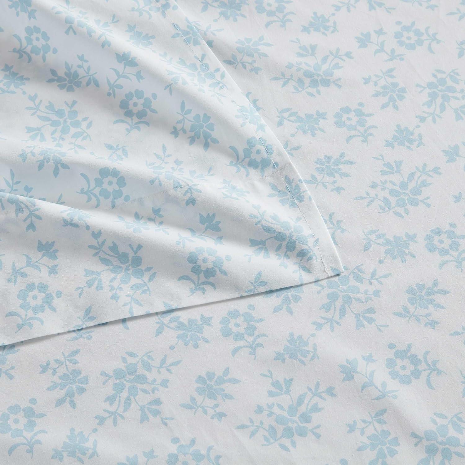 imageMartha Stewart Full Size Sheets Set Crisp ampamp Tailored Cooling Sheets wa Naturally Smooth Cotton Percale Lightweight Feel Bed Sheets with Matching Pillowcases ampamp Fitted Sheet Stripe BlueFloral Blue