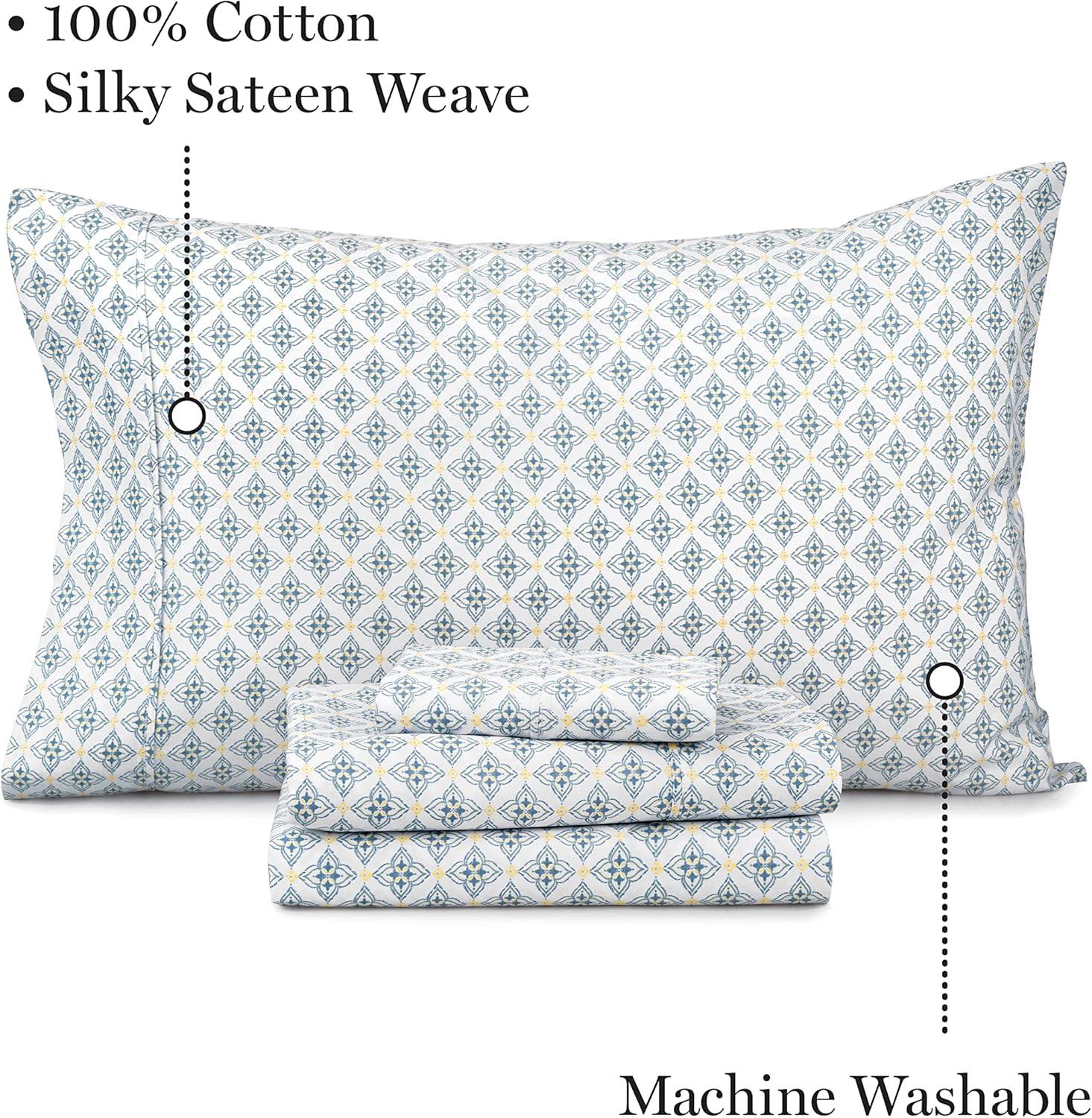 imageMartha Stewart Full Size Sheets Set Crisp ampamp Tailored Cooling Sheets wa Naturally Smooth Cotton Percale Lightweight Feel Bed Sheets with Matching Pillowcases ampamp Fitted Sheet Stripe BlueOtto Geometric Light Blue