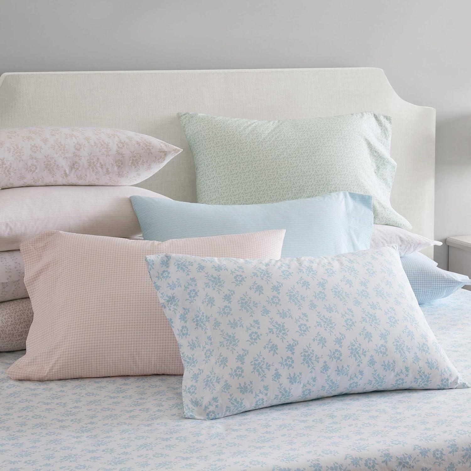 imageMartha Stewart Full Size Sheets Set Crisp ampamp Tailored Cooling Sheets wa Naturally Smooth Cotton Percale Lightweight Feel Bed Sheets with Matching Pillowcases ampamp Fitted Sheet Stripe BlueLeaves Green