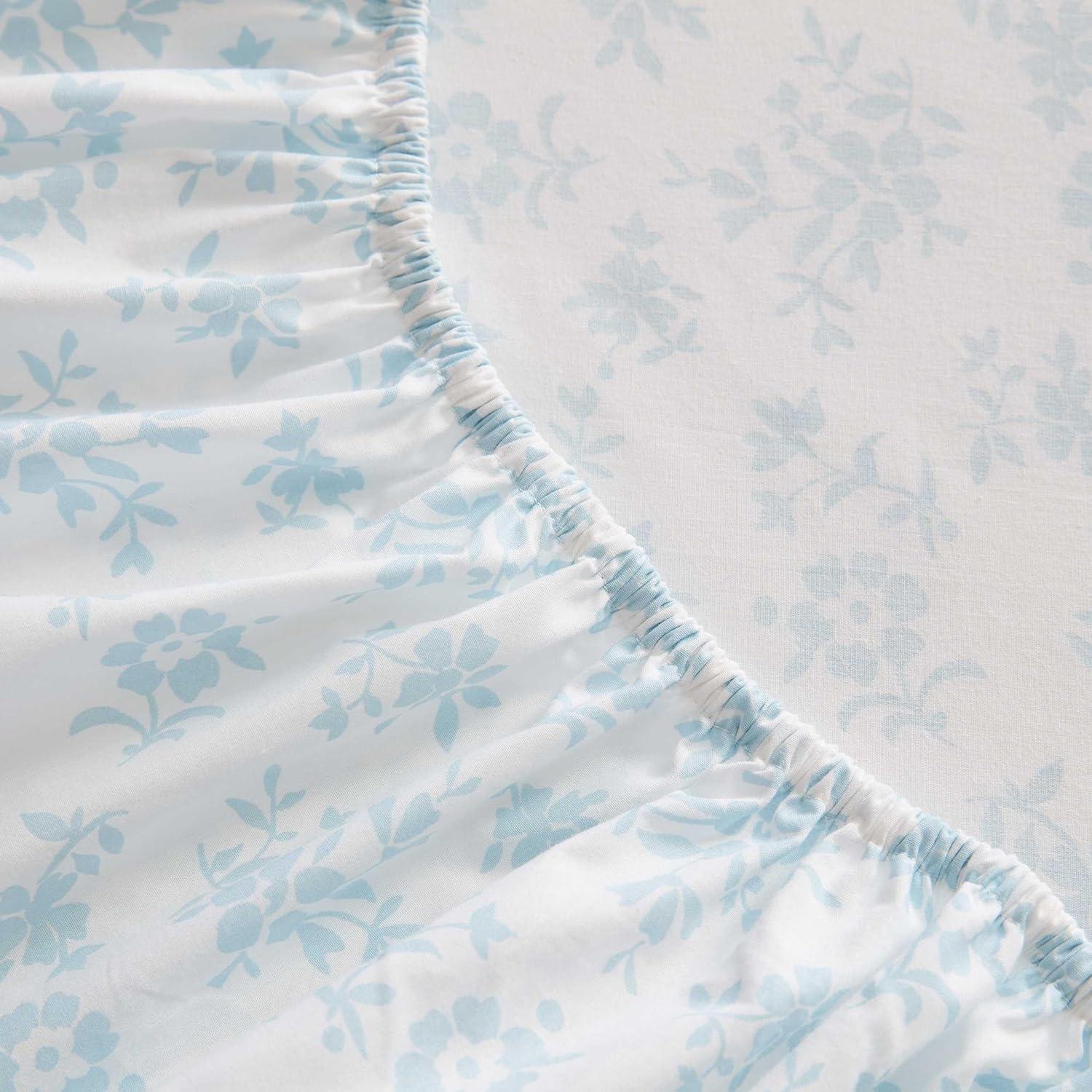 imageMartha Stewart Full Size Sheets Set Crisp ampamp Tailored Cooling Sheets wa Naturally Smooth Cotton Percale Lightweight Feel Bed Sheets with Matching Pillowcases ampamp Fitted Sheet Stripe BlueFloral Blue