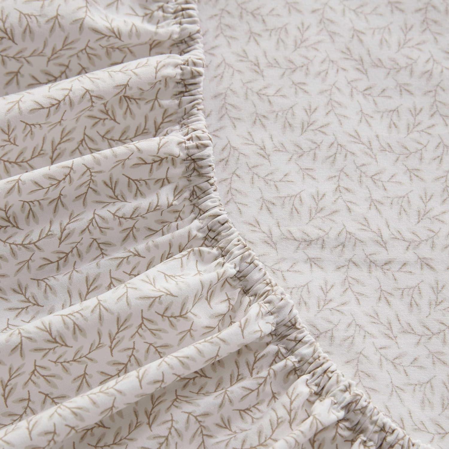 imageMartha Stewart Full Size Sheets Set Crisp ampamp Tailored Cooling Sheets wa Naturally Smooth Cotton Percale Lightweight Feel Bed Sheets with Matching Pillowcases ampamp Fitted Sheet Stripe BlueLeaves Beige