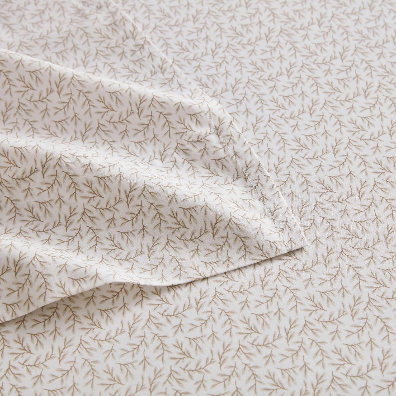 imageMartha Stewart Full Size Sheets Set Crisp ampamp Tailored Cooling Sheets wa Naturally Smooth Cotton Percale Lightweight Feel Bed Sheets with Matching Pillowcases ampamp Fitted Sheet Stripe BlueLeaves Beige