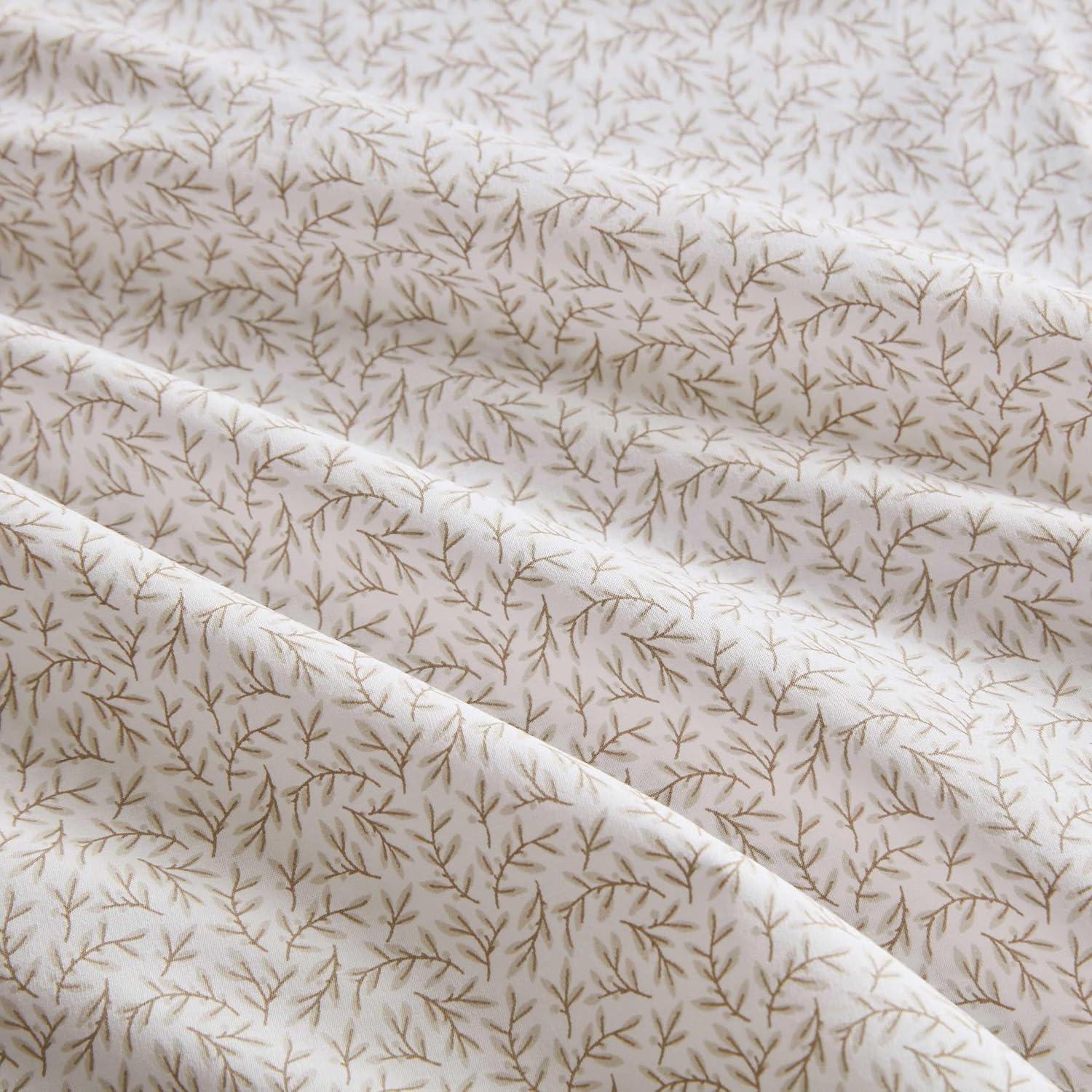 imageMartha Stewart Full Size Sheets Set Crisp ampamp Tailored Cooling Sheets wa Naturally Smooth Cotton Percale Lightweight Feel Bed Sheets with Matching Pillowcases ampamp Fitted Sheet Stripe BlueLeaves Beige