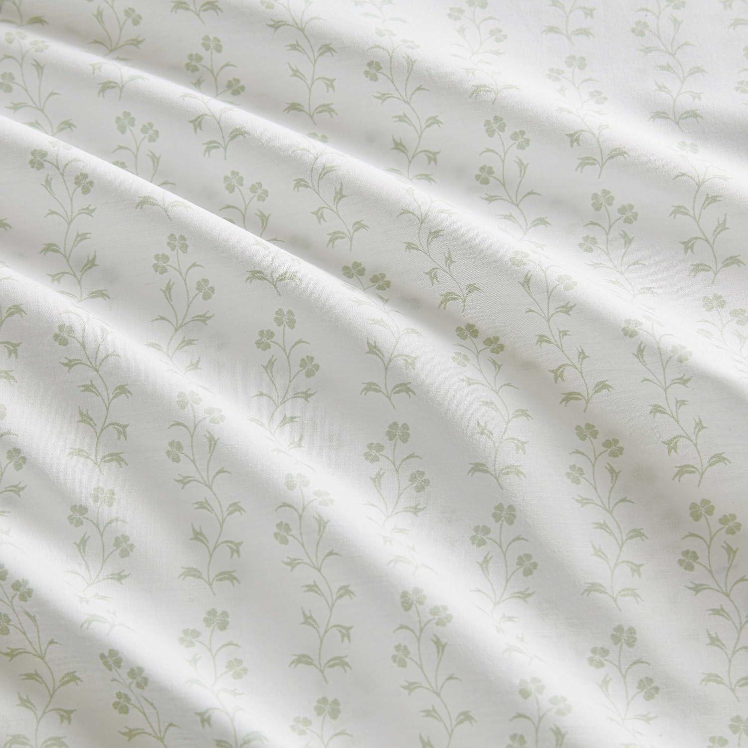 imageMartha Stewart Full Size Sheets Set Crisp ampamp Tailored Cooling Sheets wa Naturally Smooth Cotton Percale Lightweight Feel Bed Sheets with Matching Pillowcases ampamp Fitted Sheet Stripe BlueDitsy Vine Green