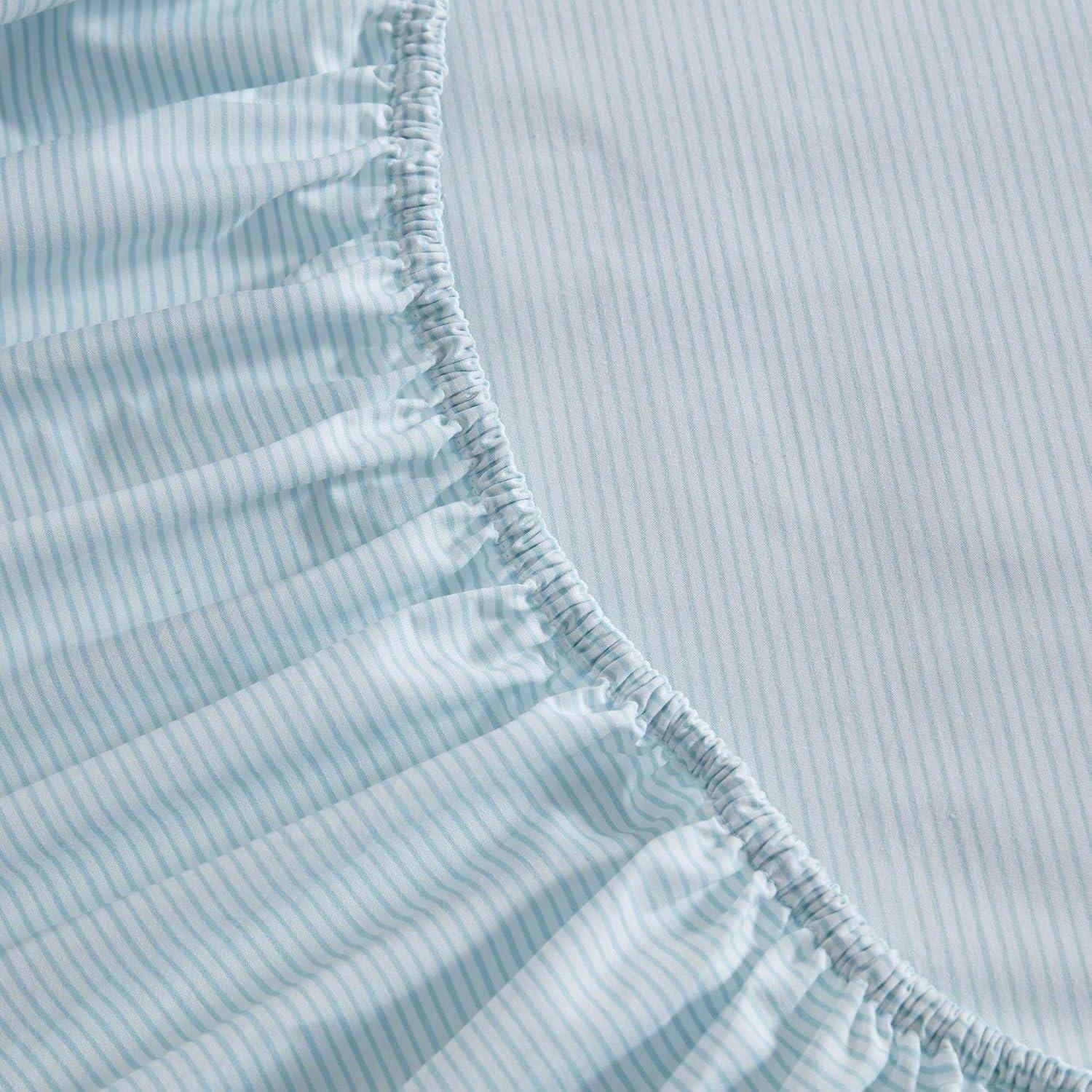 imageMartha Stewart Full Size Sheets Set Crisp ampamp Tailored Cooling Sheets wa Naturally Smooth Cotton Percale Lightweight Feel Bed Sheets with Matching Pillowcases ampamp Fitted Sheet Stripe BlueStripe Blue