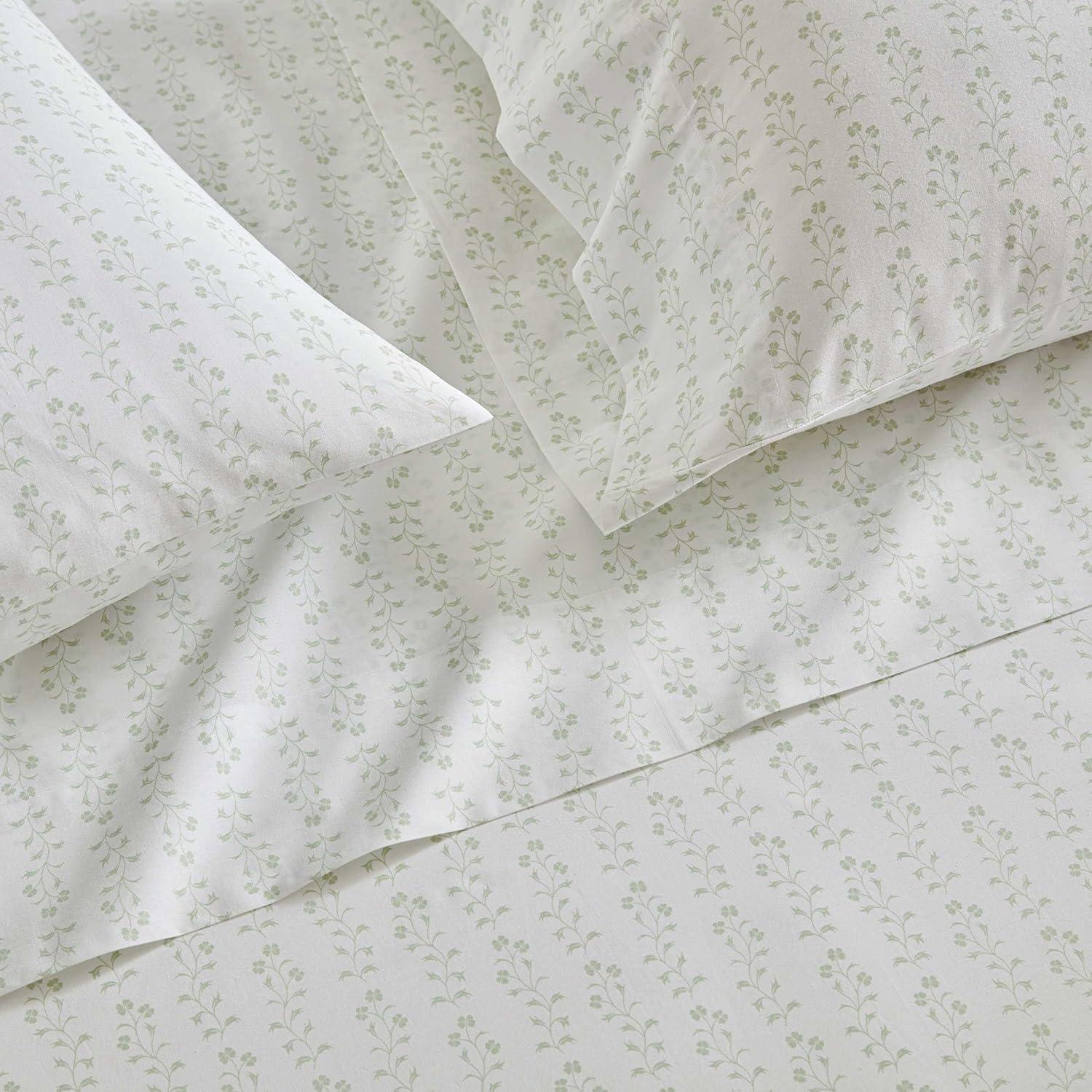 imageMartha Stewart Full Size Sheets Set Crisp ampamp Tailored Cooling Sheets wa Naturally Smooth Cotton Percale Lightweight Feel Bed Sheets with Matching Pillowcases ampamp Fitted Sheet Stripe BlueDitsy Vine Green