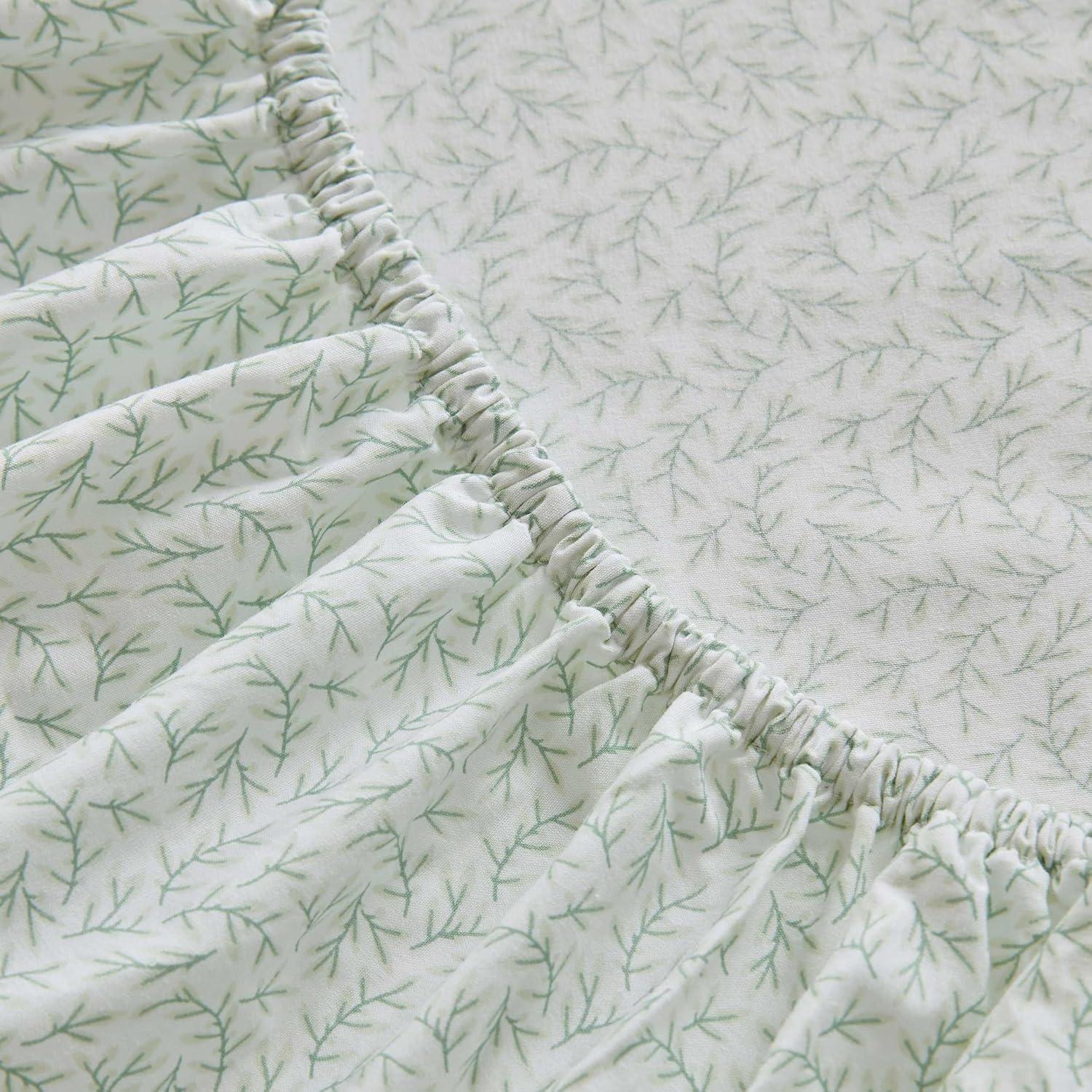 imageMartha Stewart Full Size Sheets Set Crisp ampamp Tailored Cooling Sheets wa Naturally Smooth Cotton Percale Lightweight Feel Bed Sheets with Matching Pillowcases ampamp Fitted Sheet Stripe BlueLeaves Green