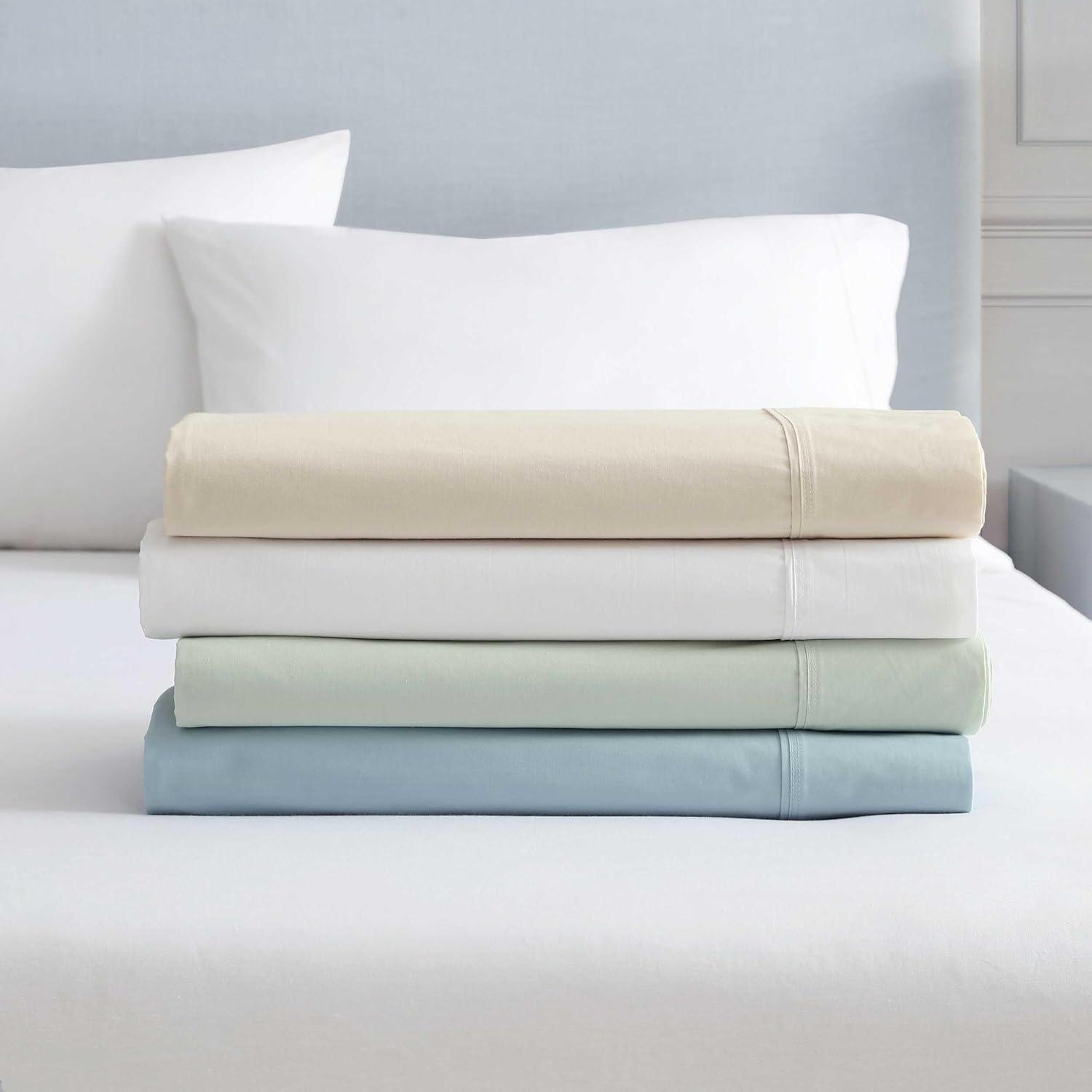 imageMartha Stewart Full Size Sheets Set Crisp ampamp Tailored Cooling Sheets wa Naturally Smooth Cotton Percale Lightweight Feel Matching Pillowcases ampamp Fitted Sheet Skylands Solid BeigeSkylands Solid Green