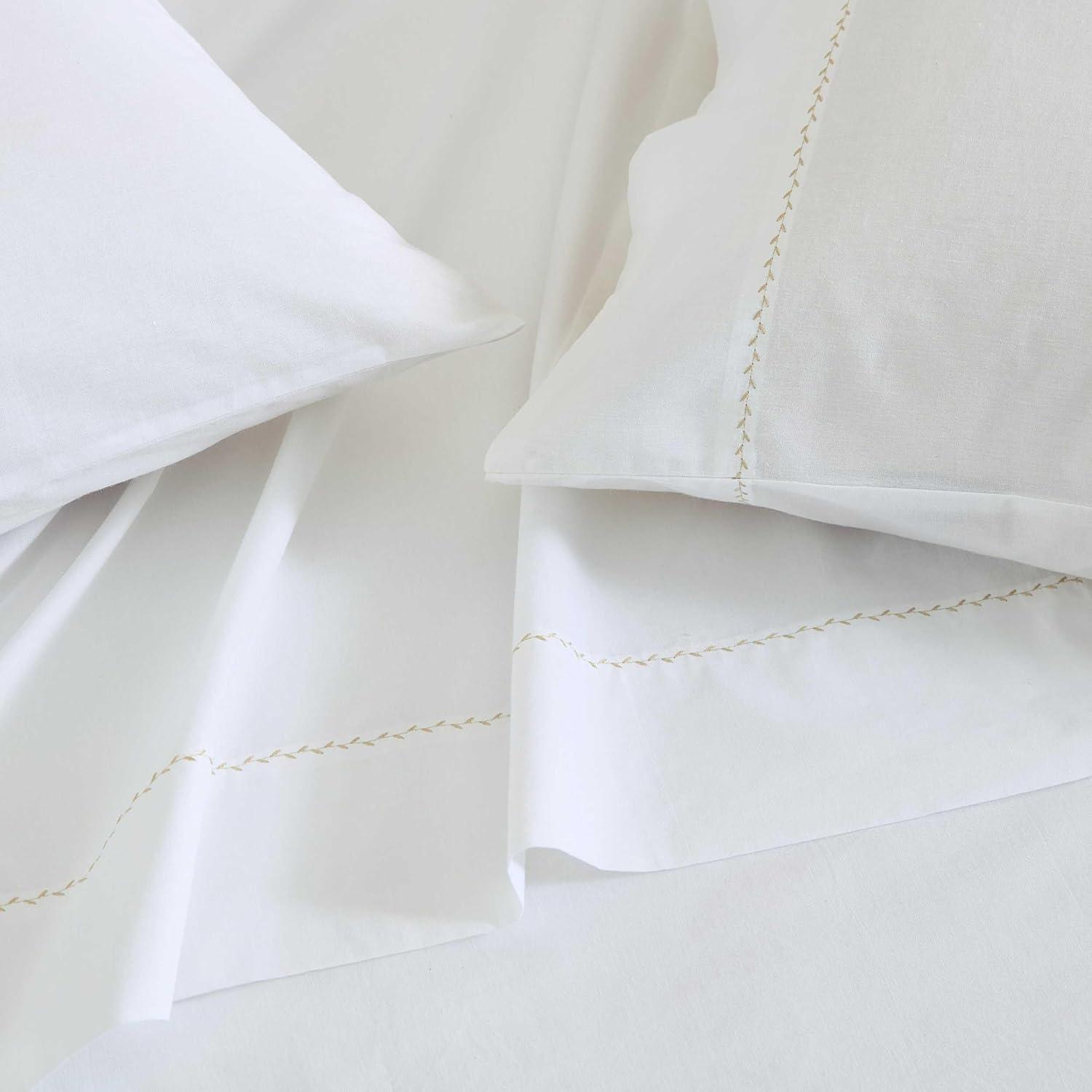 imageMartha Stewart Full Size Sheets Set Crisp ampamp Tailored Cooling Sheets wa Naturally Smooth Cotton Percale Lightweight Feel Matching Pillowcases ampamp Fitted Sheet Skylands Solid BeigeLilly Pond Leaf Beige