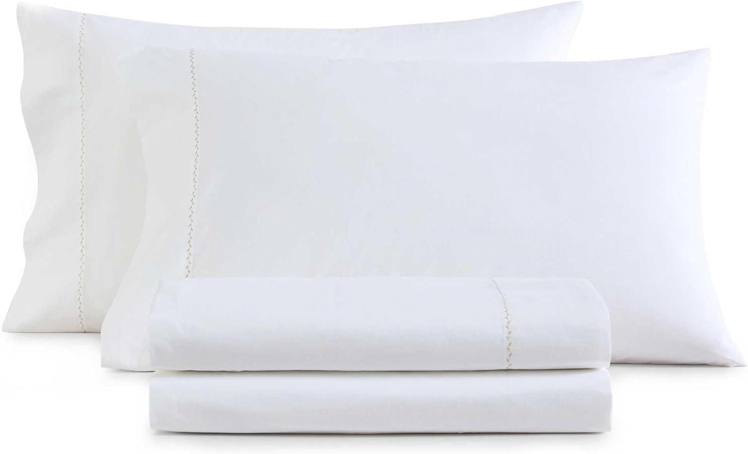 imageMartha Stewart Full Size Sheets Set Crisp ampamp Tailored Cooling Sheets wa Naturally Smooth Cotton Percale Lightweight Feel Matching Pillowcases ampamp Fitted Sheet Skylands Solid BeigeLilly Pond Leaf Beige