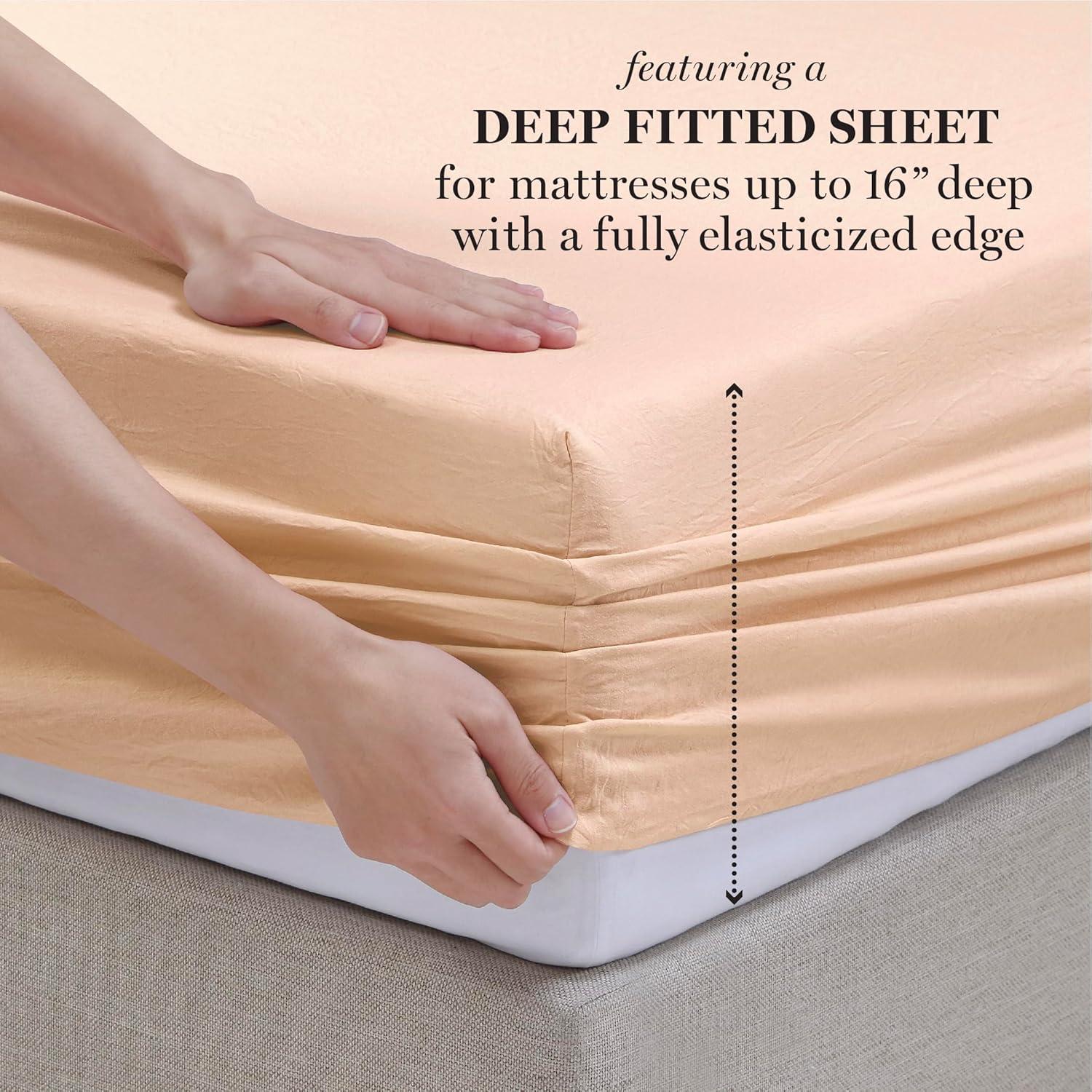 imageMartha Stewart Full Size Sheets Set Crisp ampamp Tailored Cooling Sheets wa Naturally Smooth Cotton Percale Lightweight Feel Matching Pillowcases ampamp Fitted Sheet Skylands Solid BeigePeachy Keen