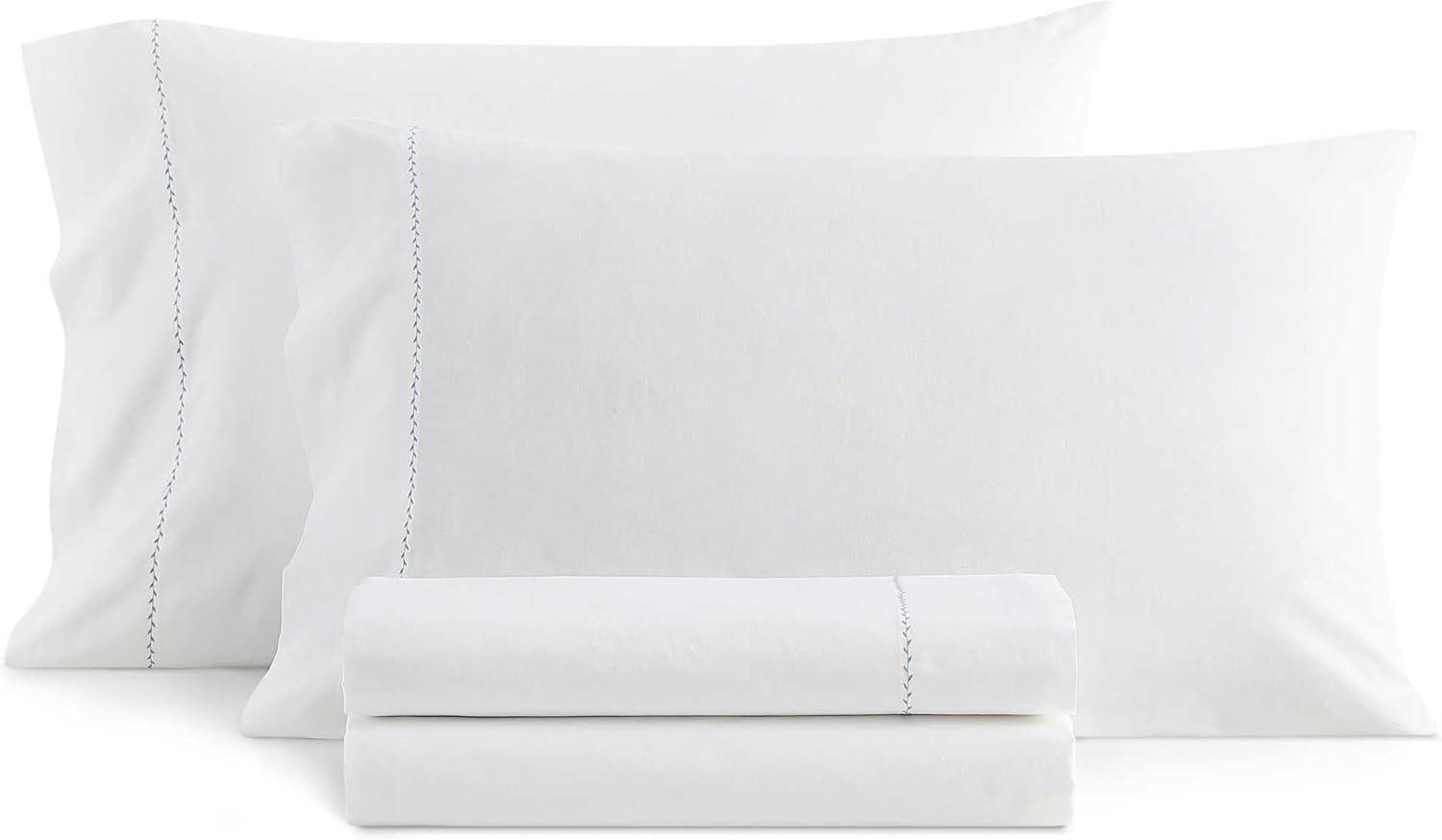 imageMartha Stewart Full Size Sheets Set Crisp ampamp Tailored Cooling Sheets wa Naturally Smooth Cotton Percale Lightweight Feel Matching Pillowcases ampamp Fitted Sheet Skylands Solid BeigeLilly Pond Leaf Blue