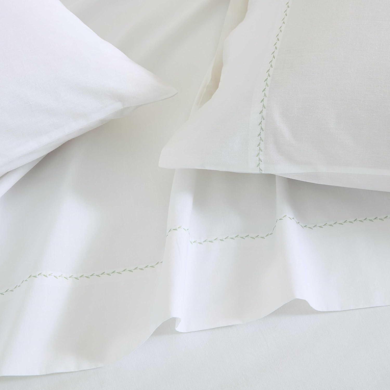 imageMartha Stewart Full Size Sheets Set Crisp ampamp Tailored Cooling Sheets wa Naturally Smooth Cotton Percale Lightweight Feel Matching Pillowcases ampamp Fitted Sheet Skylands Solid BeigeLilly Pond Leaf Green