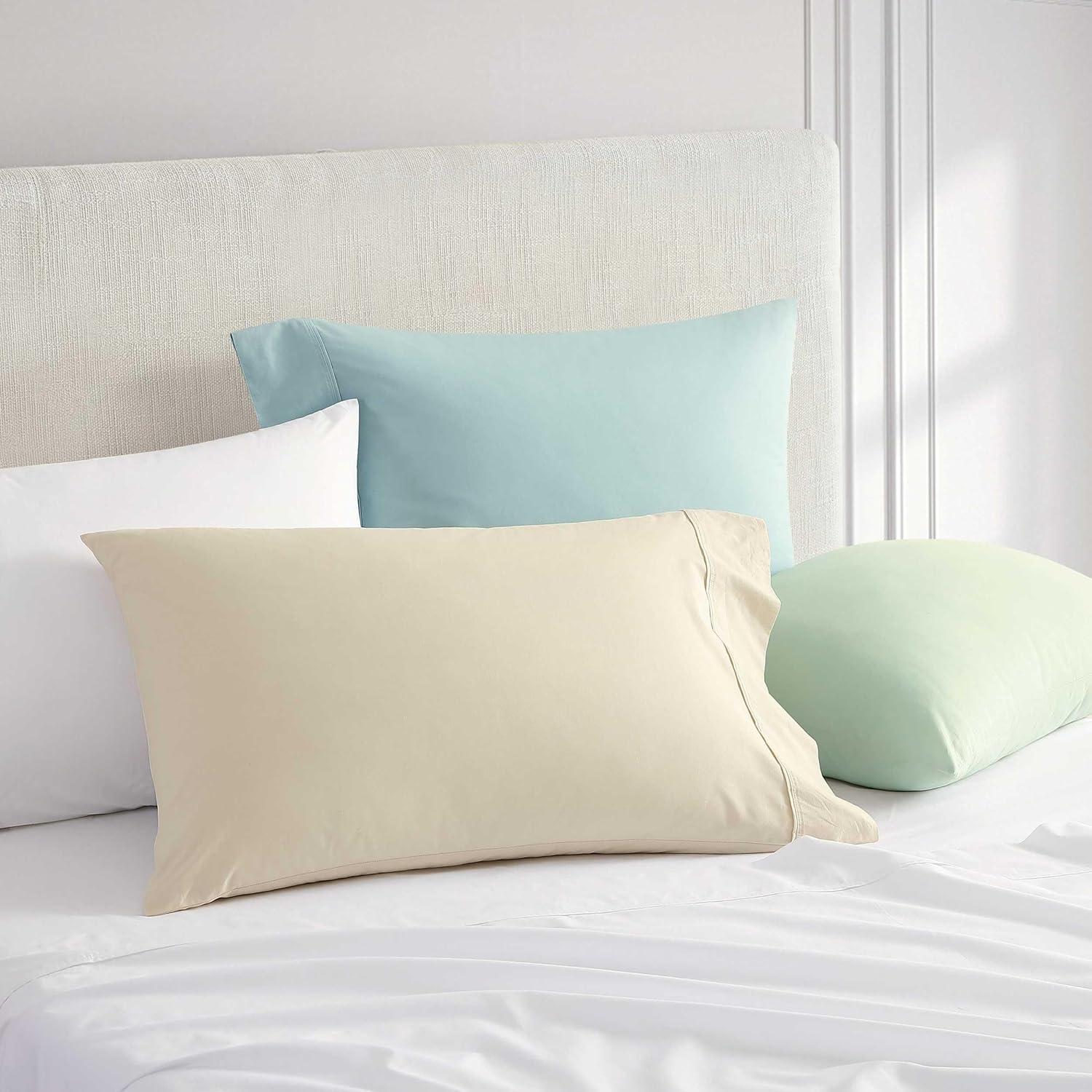 imageMartha Stewart Full Size Sheets Set Crisp ampamp Tailored Cooling Sheets wa Naturally Smooth Cotton Percale Lightweight Feel Matching Pillowcases ampamp Fitted Sheet Skylands Solid BeigeSkylands Solid Beige