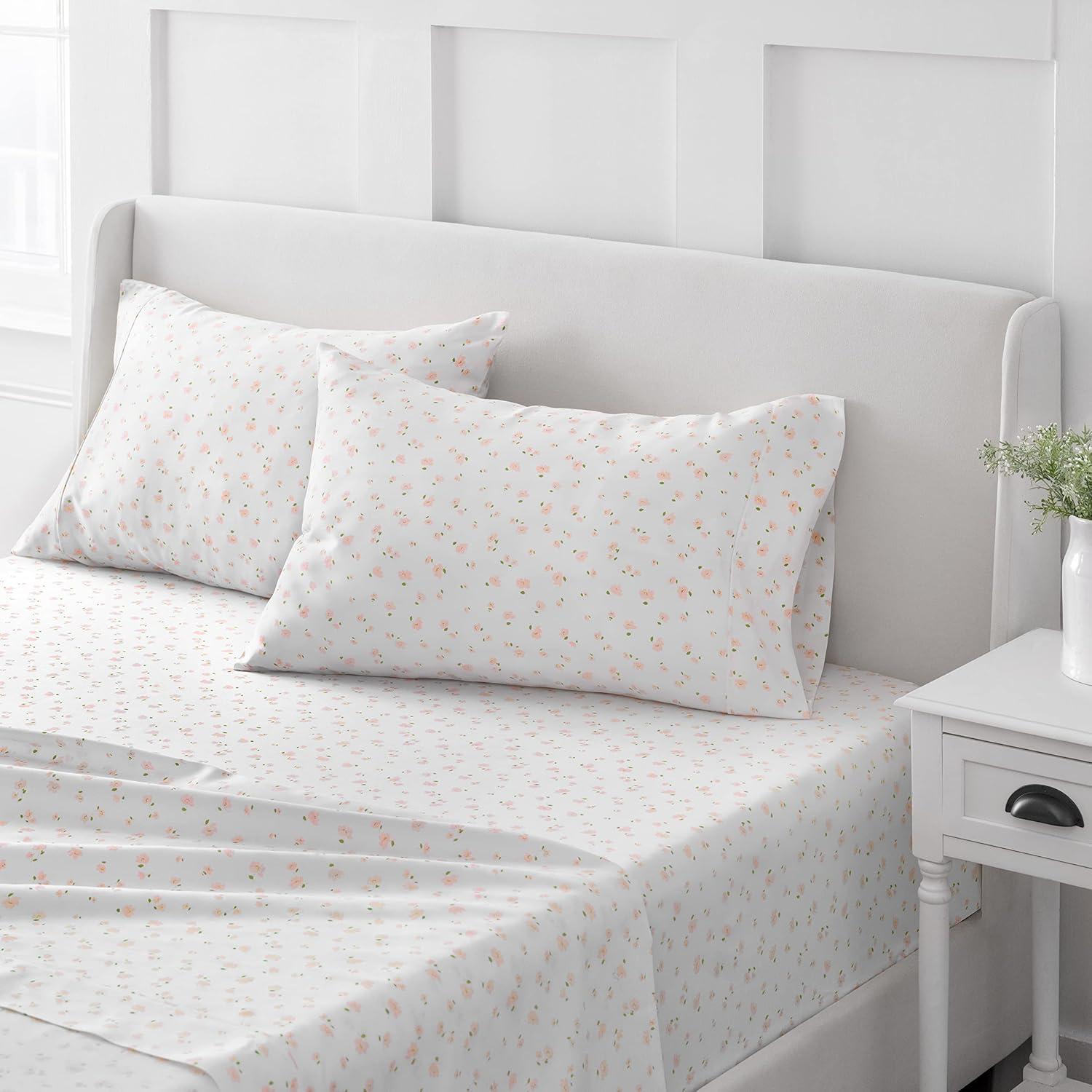 imageMartha Stewart 100 Cotton Queen Sheets Set 4 Piece Soft Smooth Durable Easy Care 16quot Deep Pocket Sheets Bedding Sheets Sateen Sheets 1 Flat 1 Fitted 2 Pillowcases Dorm Essential YellowShea Floral Blush