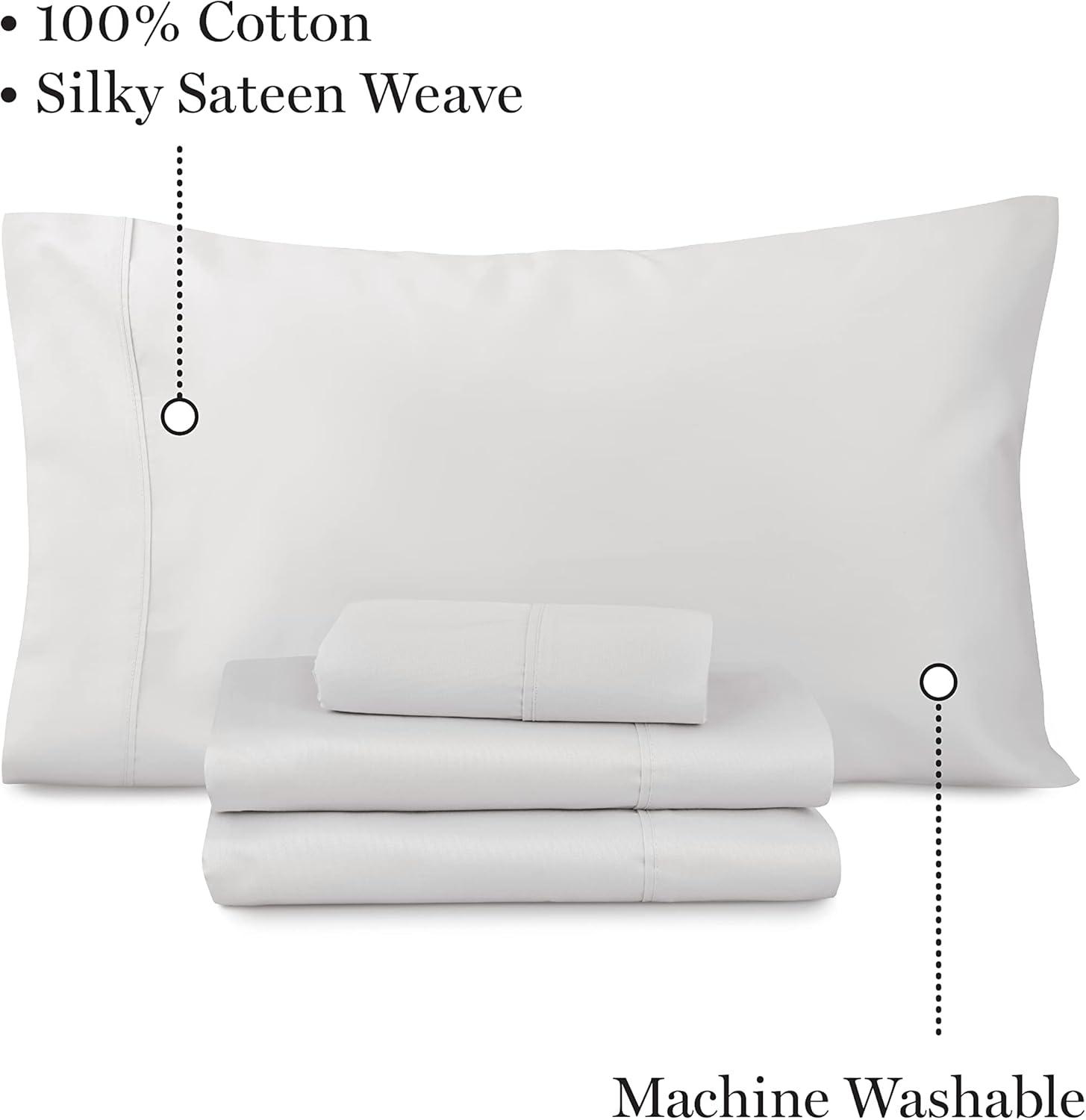 imageMartha Stewart 100 Cotton Queen Sheets Set 4 Piece Soft Smooth Durable Easy Care 16quot Deep Pocket Sheets Bedding Sheets Sateen Sheets 1 Flat 1 Fitted 2 Pillowcases Dorm Essential YellowLight Gray