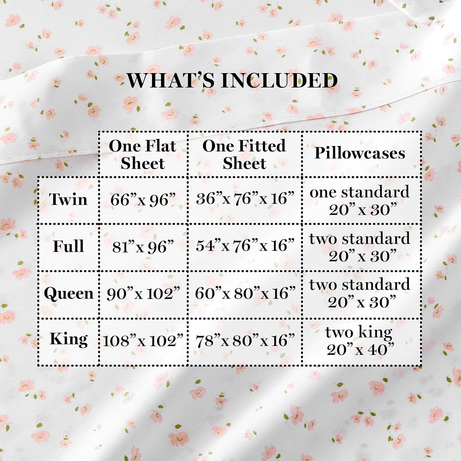 imageMartha Stewart 100 Cotton Queen Sheets Set 4 Piece Soft Smooth Durable Easy Care 16quot Deep Pocket Sheets Bedding Sheets Sateen Sheets 1 Flat 1 Fitted 2 Pillowcases Dorm Essential YellowShea Floral Blush