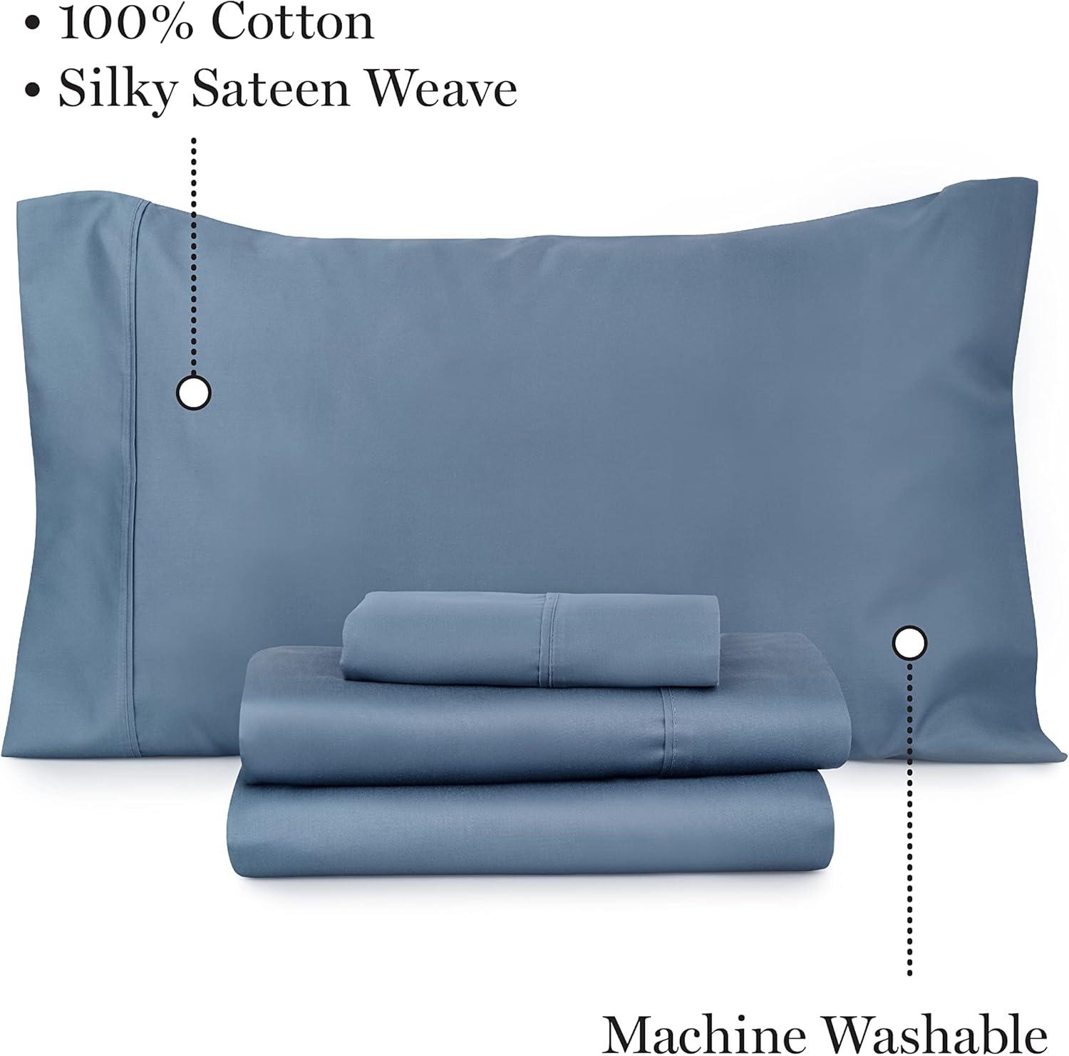 imageMartha Stewart 100 Cotton Queen Sheets Set 4 Piece Soft Smooth Durable Easy Care 16quot Deep Pocket Sheets Bedding Sheets Sateen Sheets 1 Flat 1 Fitted 2 Pillowcases Dorm Essential YellowBlue