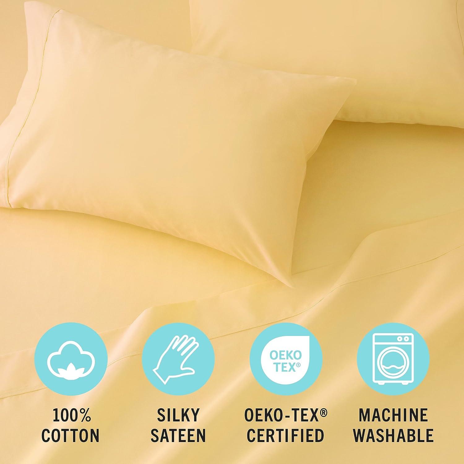 imageMartha Stewart 100 Cotton Queen Sheets Set 4 Piece Soft Smooth Durable Easy Care 16quot Deep Pocket Sheets Bedding Sheets Sateen Sheets 1 Flat 1 Fitted 2 Pillowcases Dorm Essential YellowYellow