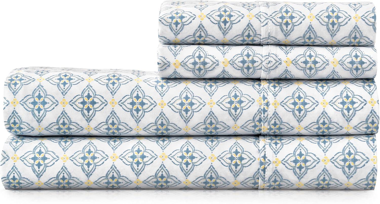 imageMartha Stewart 100 Cotton Queen Sheets Set 4 Piece Soft Smooth Durable Easy Care 16quot Deep Pocket Sheets Bedding Sheets Sateen Sheets 1 Flat 1 Fitted 2 Pillowcases Dorm Essential YellowOtto Geometric Light Blue
