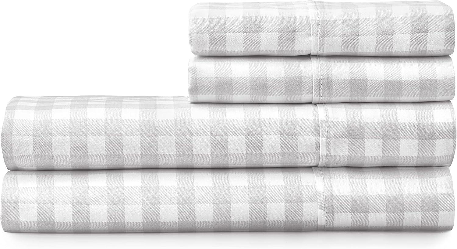 imageMartha Stewart 100 Cotton Queen Sheets Set 4 Piece Soft Smooth Durable Easy Care 16quot Deep Pocket Sheets Bedding Sheets Sateen Sheets 1 Flat 1 Fitted 2 Pillowcases Dorm Essential YellowGingham Light Gray