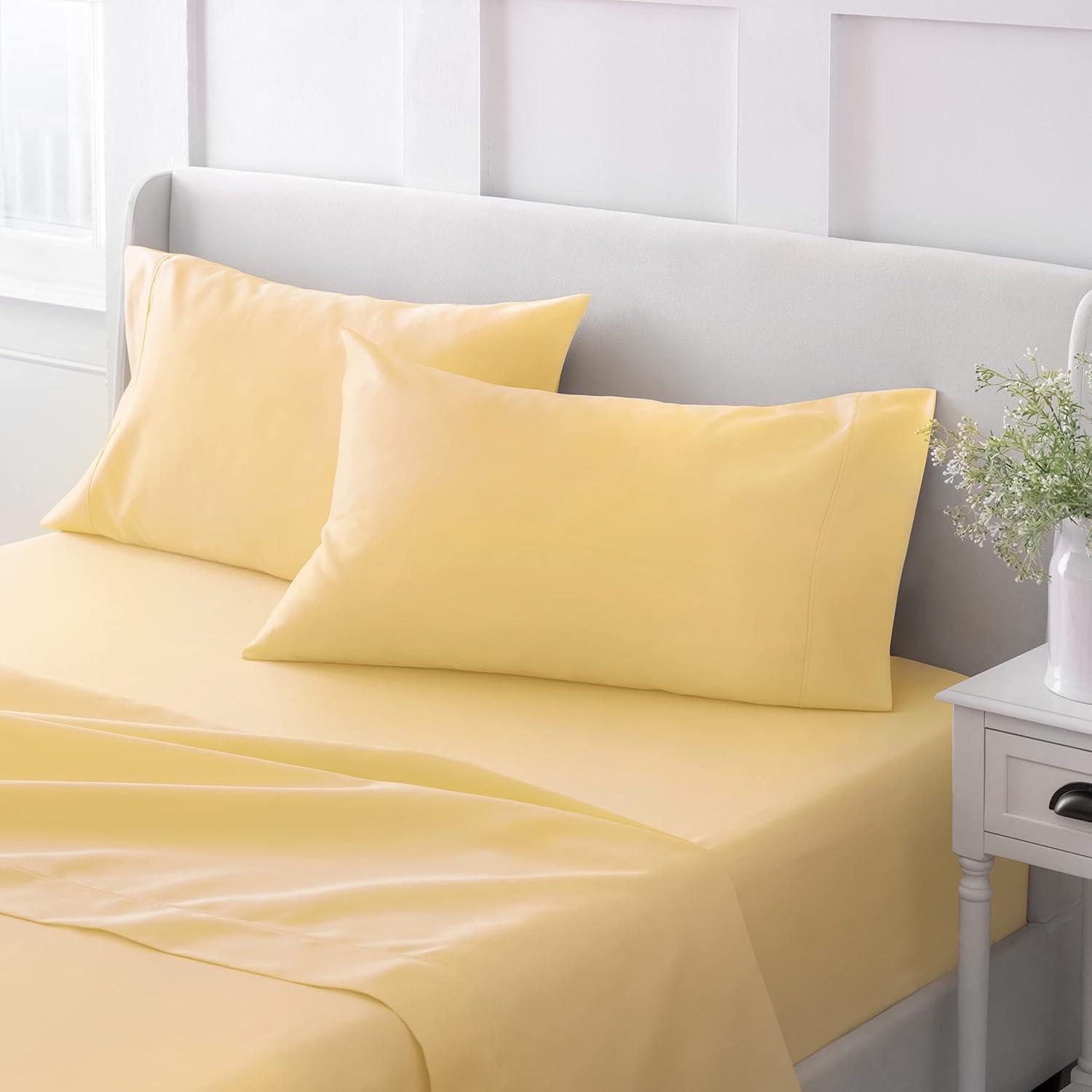 imageMartha Stewart 100 Cotton Queen Sheets Set 4 Piece Soft Smooth Durable Easy Care 16quot Deep Pocket Sheets Bedding Sheets Sateen Sheets 1 Flat 1 Fitted 2 Pillowcases Dorm Essential YellowYellow