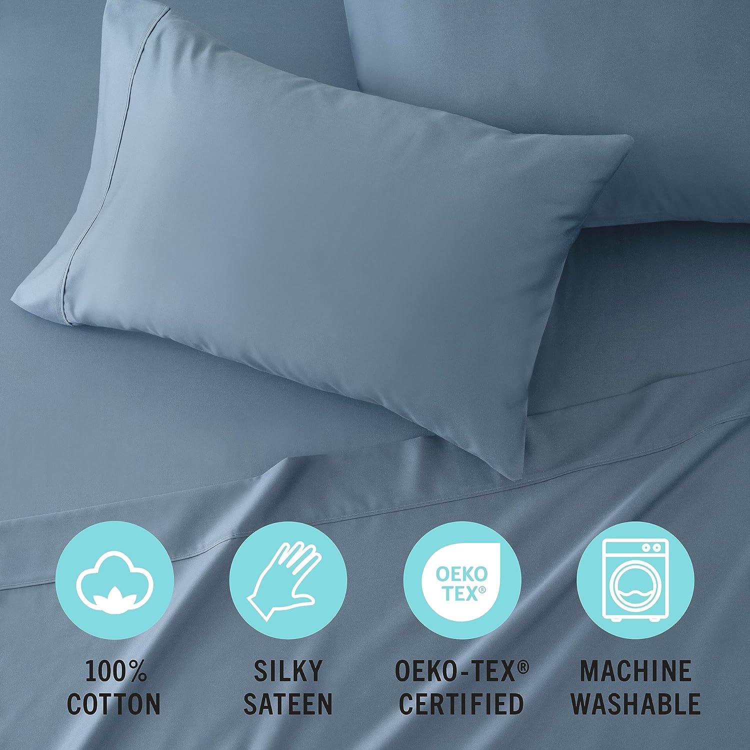 imageMartha Stewart 100 Cotton Queen Sheets Set 4 Piece Soft Smooth Durable Easy Care 16quot Deep Pocket Sheets Bedding Sheets Sateen Sheets 1 Flat 1 Fitted 2 Pillowcases Dorm Essential YellowBlue