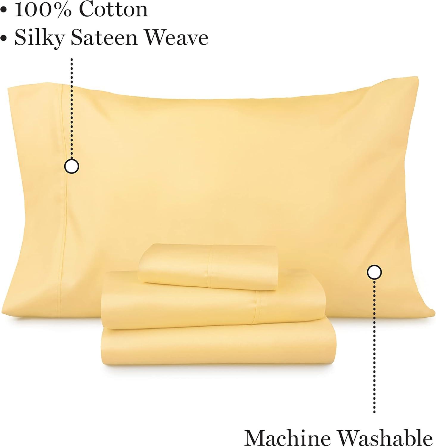 imageMartha Stewart 100 Cotton Queen Sheets Set 4 Piece Soft Smooth Durable Easy Care 16quot Deep Pocket Sheets Bedding Sheets Sateen Sheets 1 Flat 1 Fitted 2 Pillowcases Dorm Essential YellowYellow
