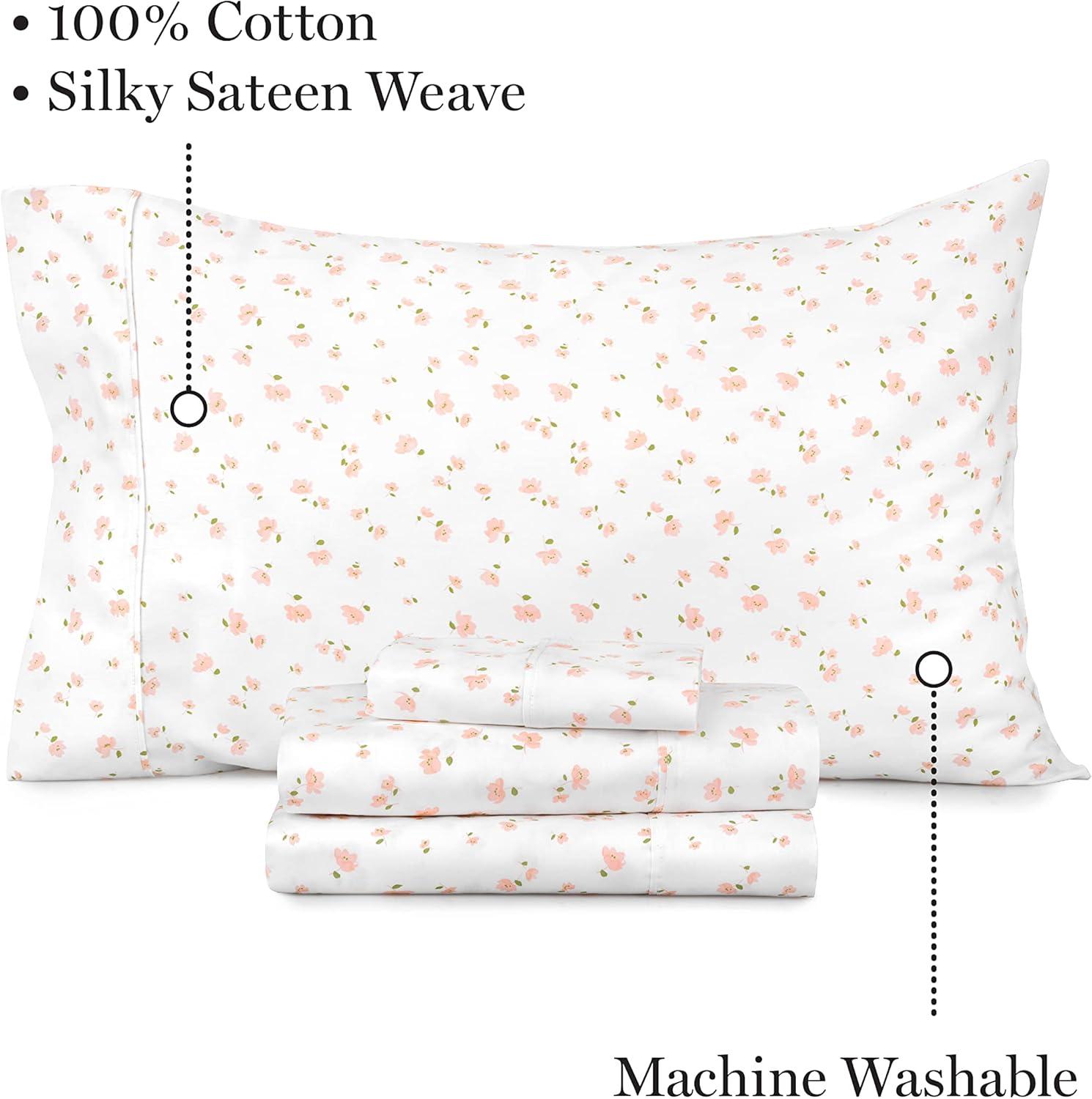 imageMartha Stewart 100 Cotton Queen Sheets Set 4 Piece Soft Smooth Durable Easy Care 16quot Deep Pocket Sheets Bedding Sheets Sateen Sheets 1 Flat 1 Fitted 2 Pillowcases Dorm Essential YellowShea Floral Blush