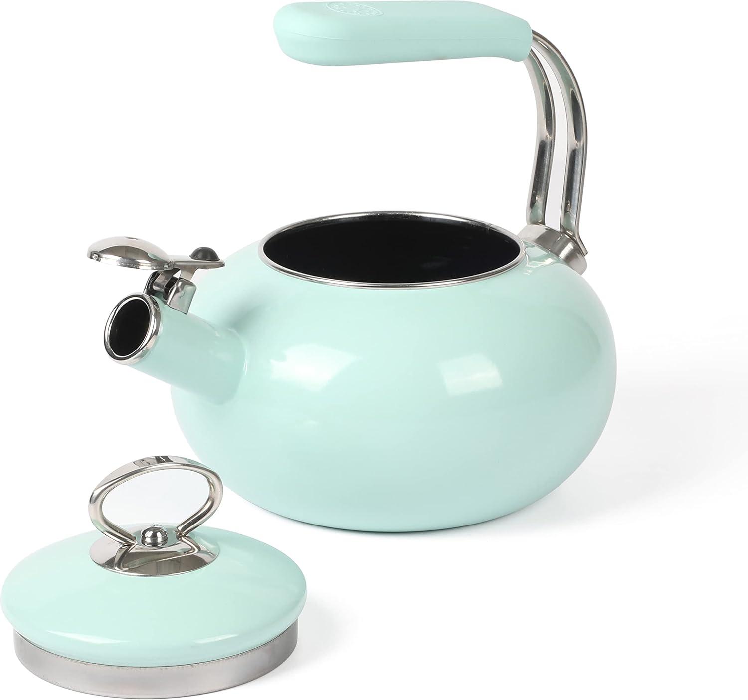 imageMartha Stewart 15Quart Enamel on Steel Carbon Steel Tea Kettle wStainless Steel Handle Martha Blue
