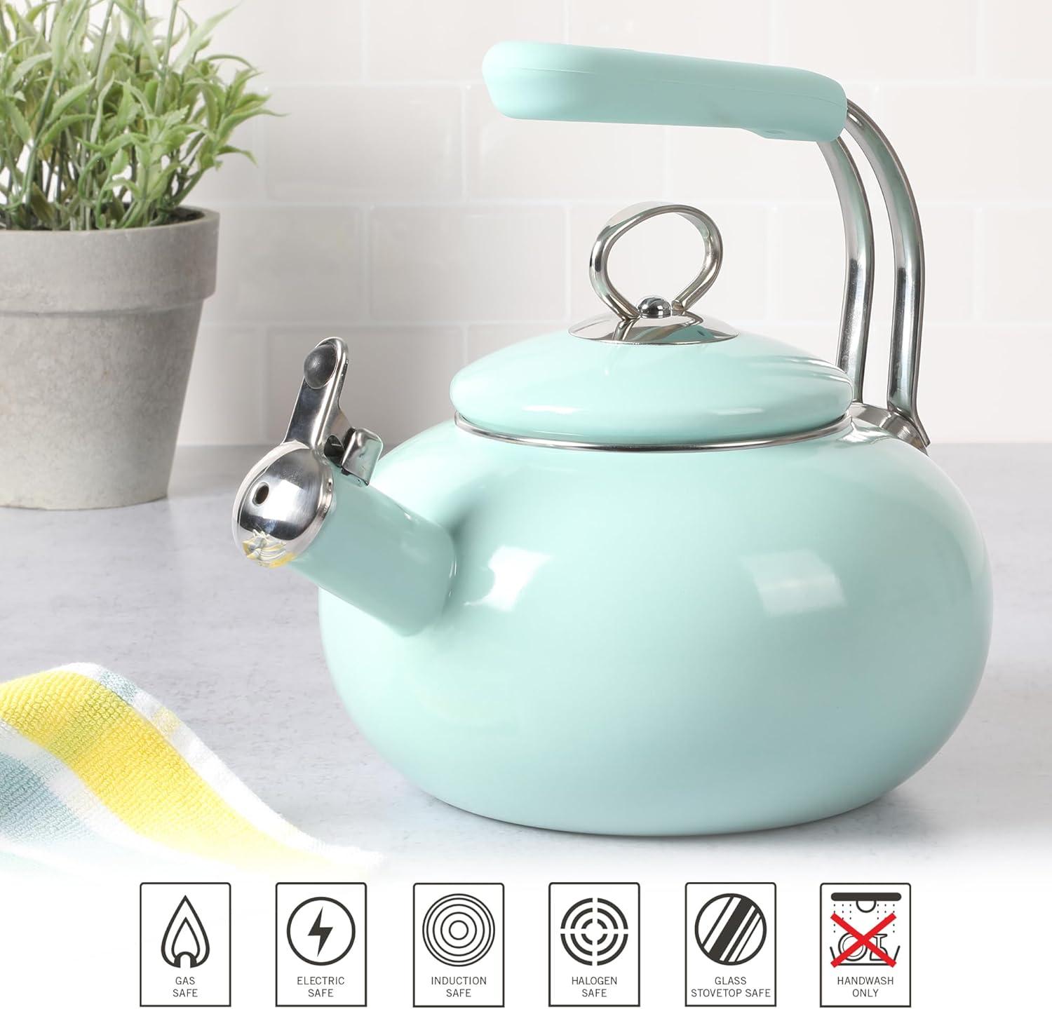 imageMartha Stewart 15Quart Enamel on Steel Carbon Steel Tea Kettle wStainless Steel Handle Martha Blue