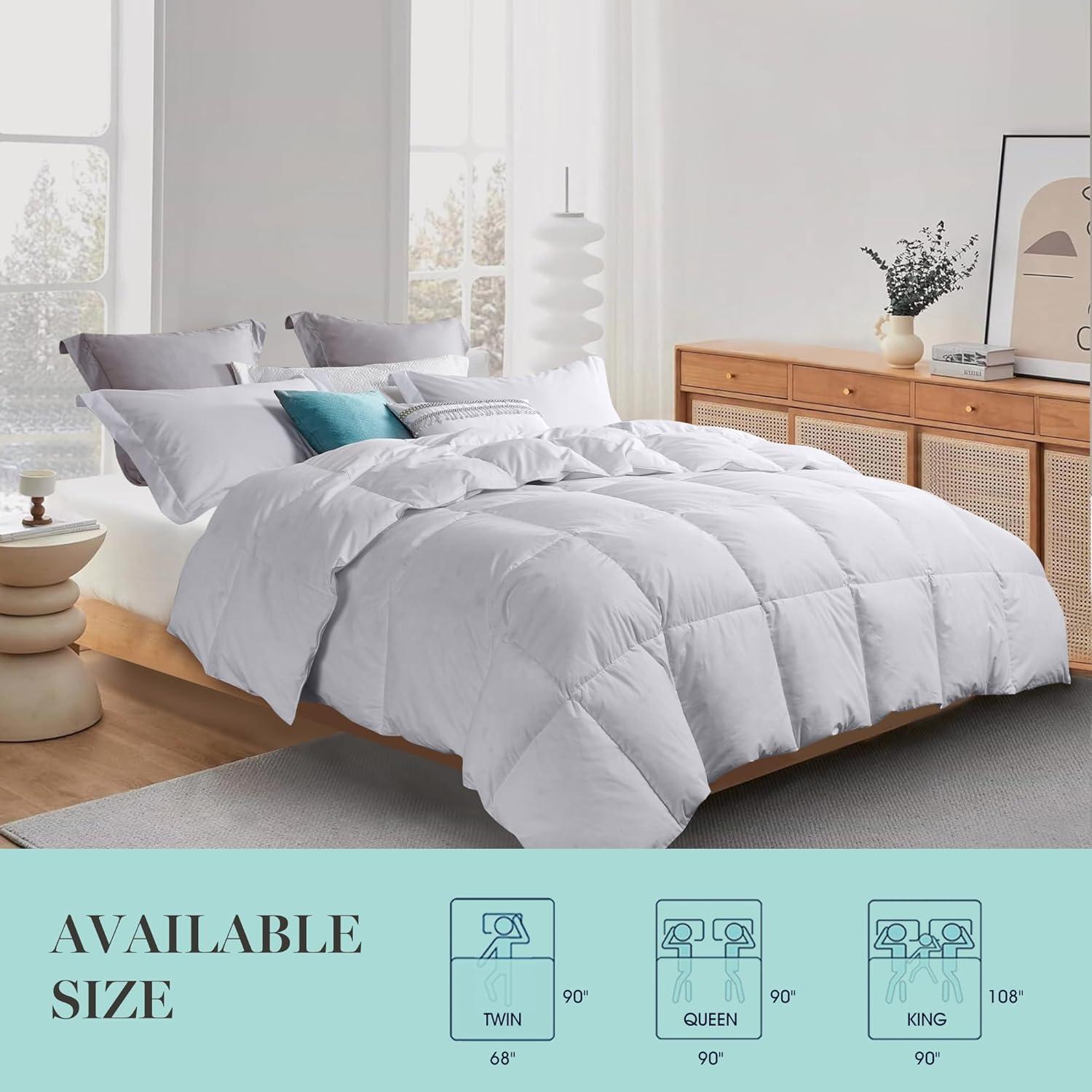 imageMartha Stewart 240 Thread Count White Goose Down and Feather Comforter All Season Warmth Duvet Insert with Corner Tabs Made in USA King SizeFullQueen