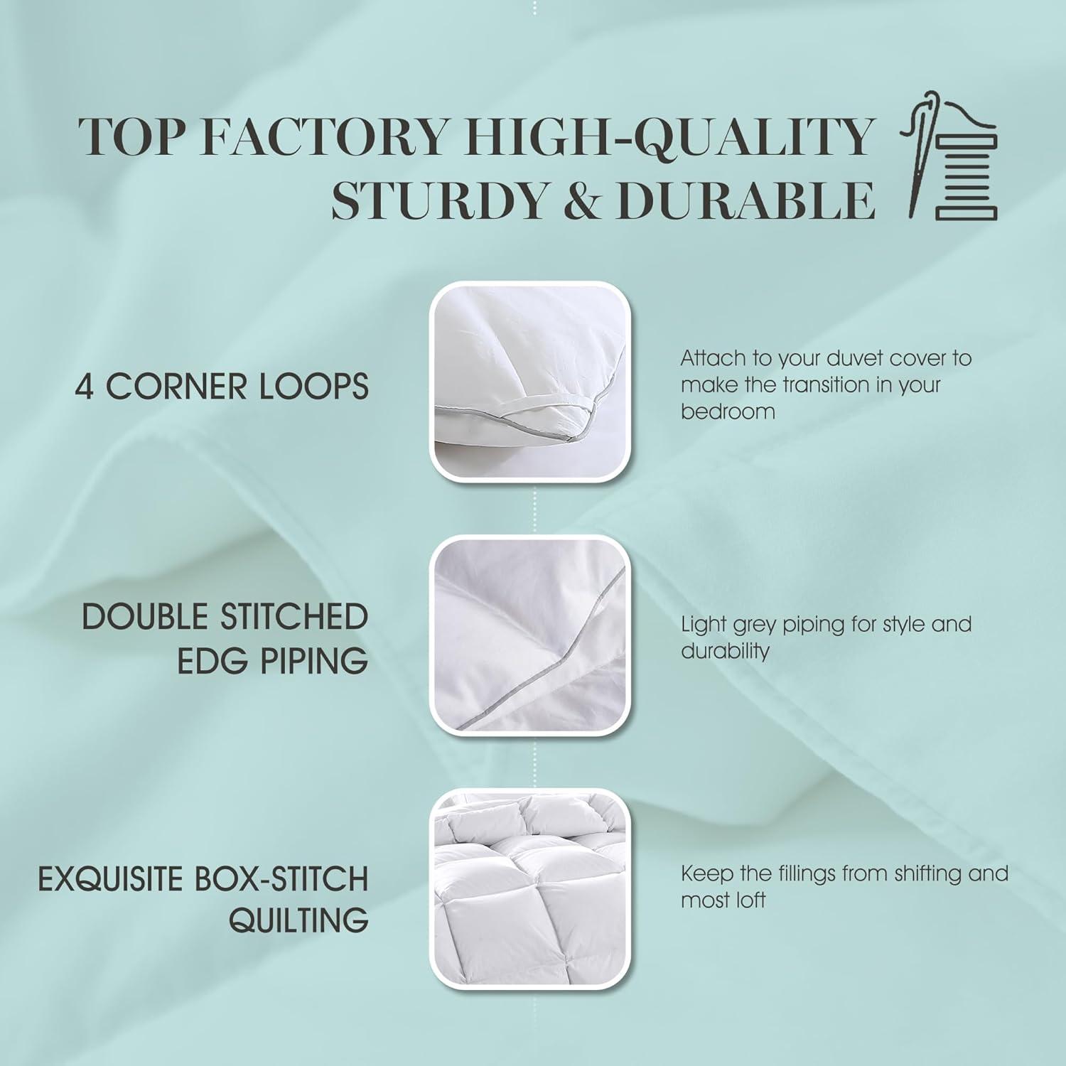 imageMartha Stewart 240 Thread Count White Goose Down and Feather Comforter All Season Warmth Duvet Insert with Corner Tabs Made in USA King SizeFullQueen