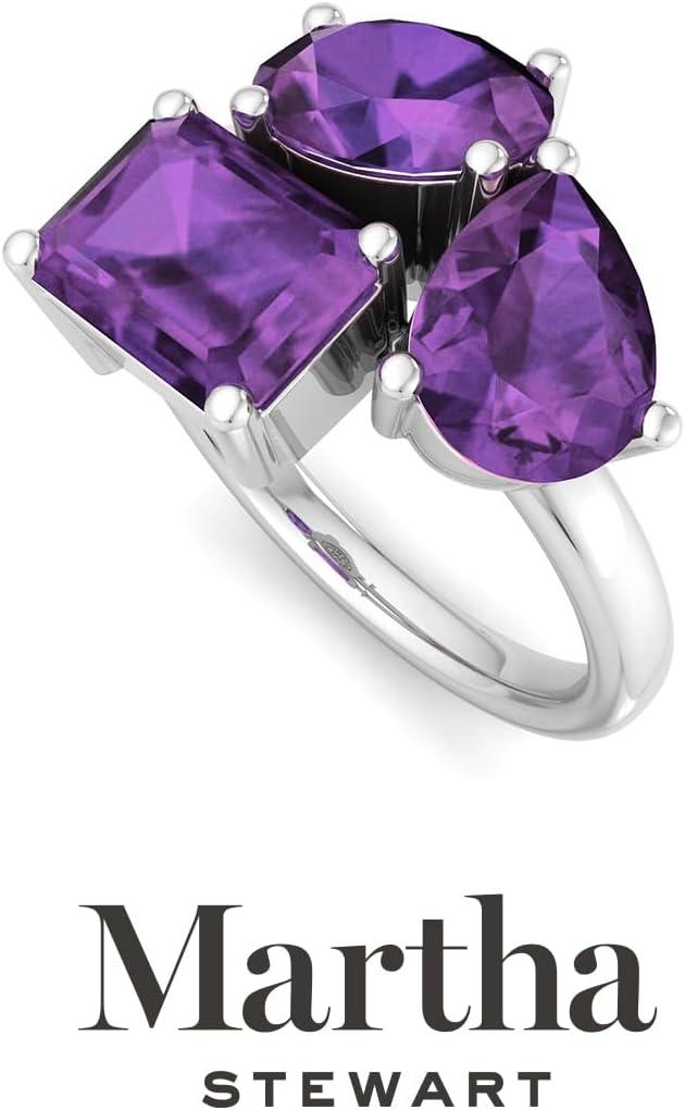 imageMartha Stewart 3 34 Carat Three Stone Gemstone Ring for Women in Sterling Silver Gemstone Jewelry For WomenOption 1