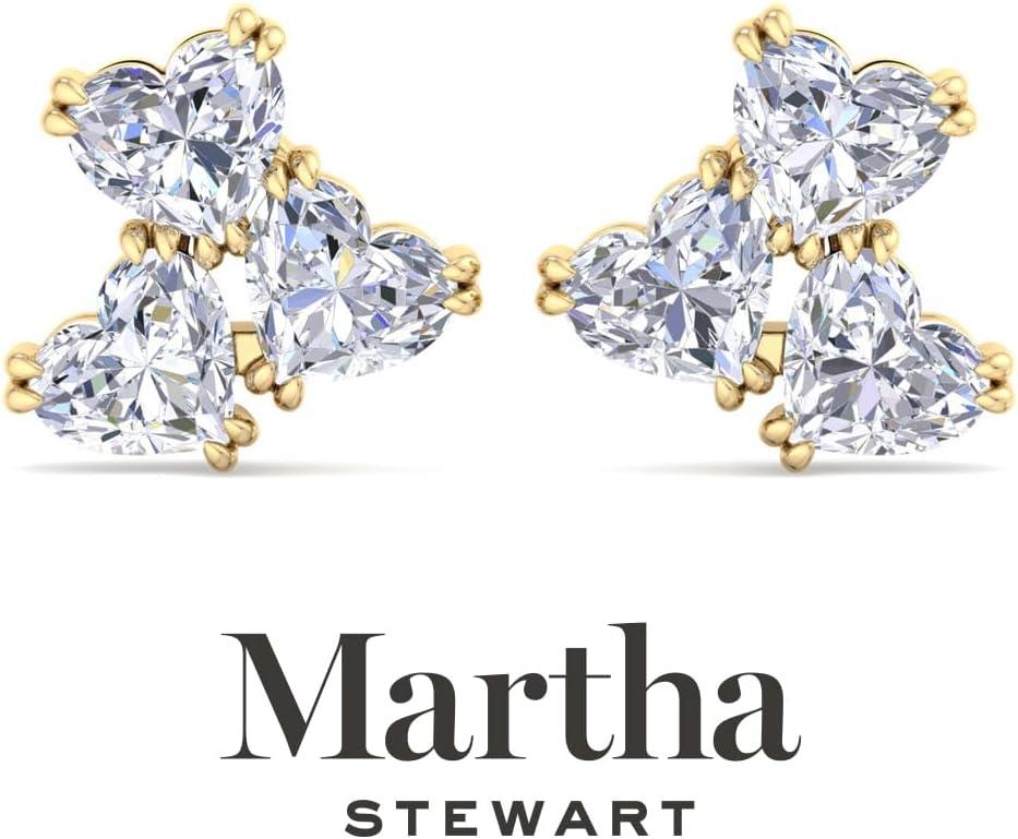 imageMartha Stewart 3 Carat Lab Grown Diamond Cluster Stud Earrings Heart Shapes in 14K Goldyellowgold