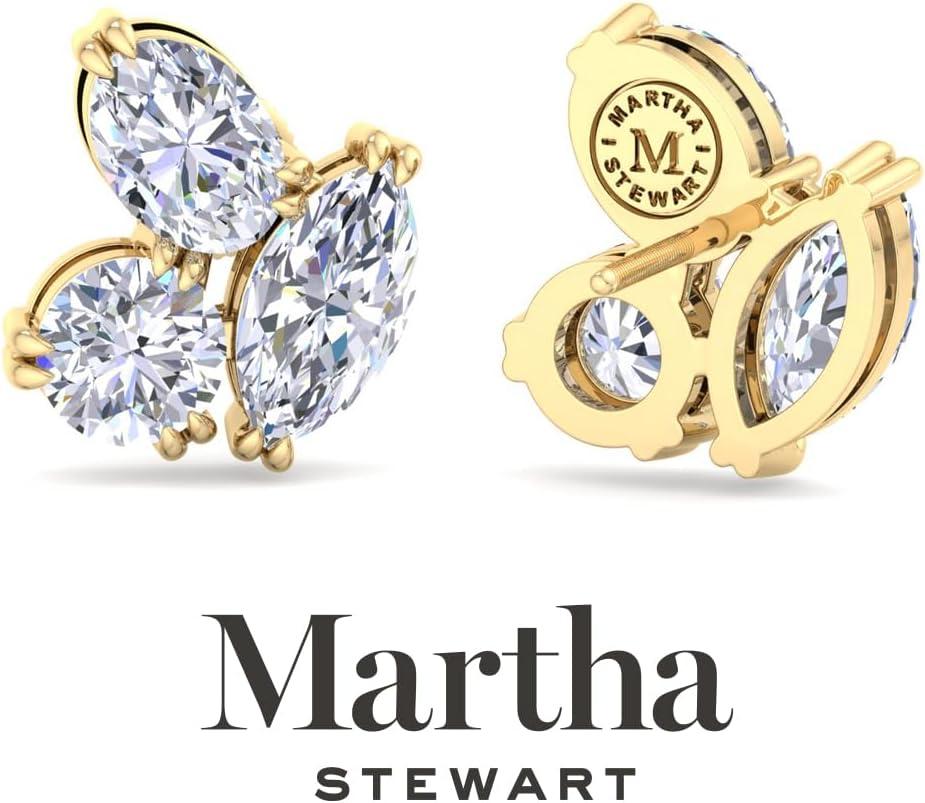 imageMartha Stewart 3 Carat Lab Grown Diamond Cluster Stud Earrings Marquise Round Oval Shapes in 14K Goldyellowgold