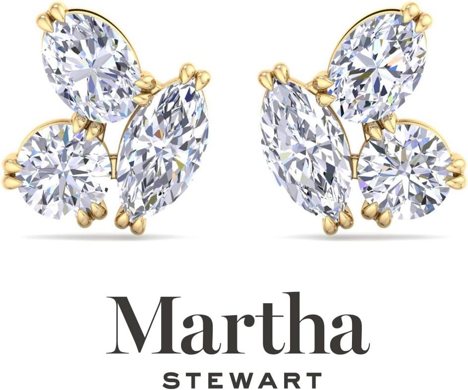 imageMartha Stewart 3 Carat Lab Grown Diamond Cluster Stud Earrings Marquise Round Oval Shapes in 14K Goldyellowgold