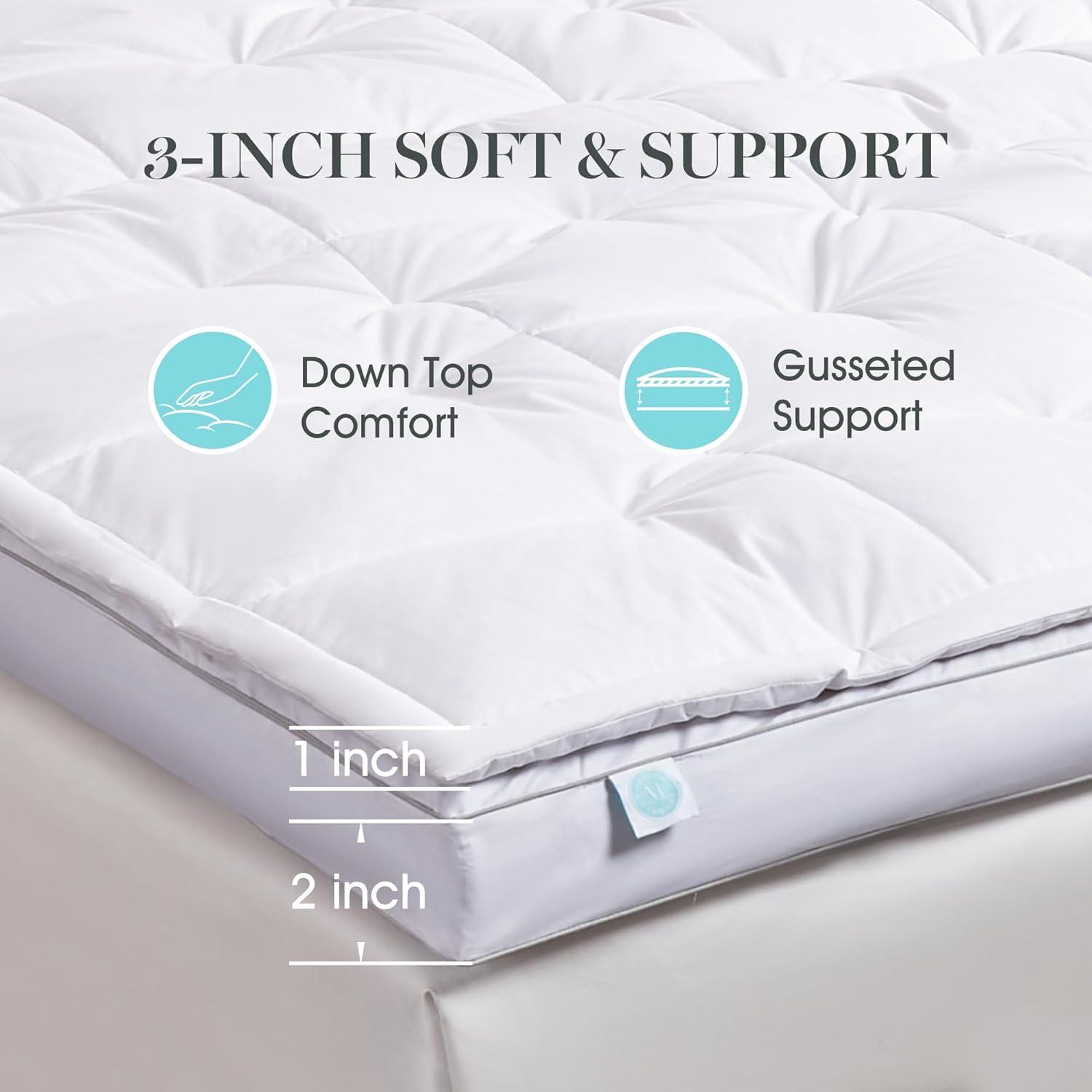imageMartha Stewart 3 Inch White Down Feather Mattress Topper Queen Size Fluffy White Feather Bed Topper 100 Cotton Cover Fabric Ultra Soft Pillow Top Featherbed for Bedroom60quot x 80quotKing