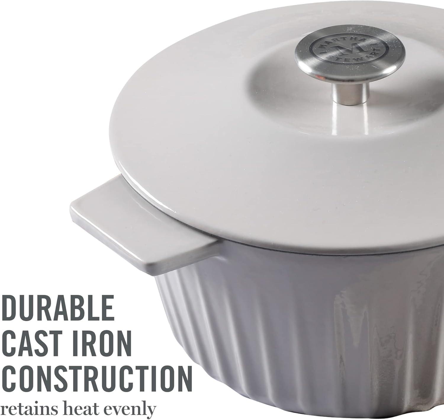 imageMartha Stewart 35Quart Enameled Cast Iron Dutch Oven Braiser Linen wGold KnobGrey