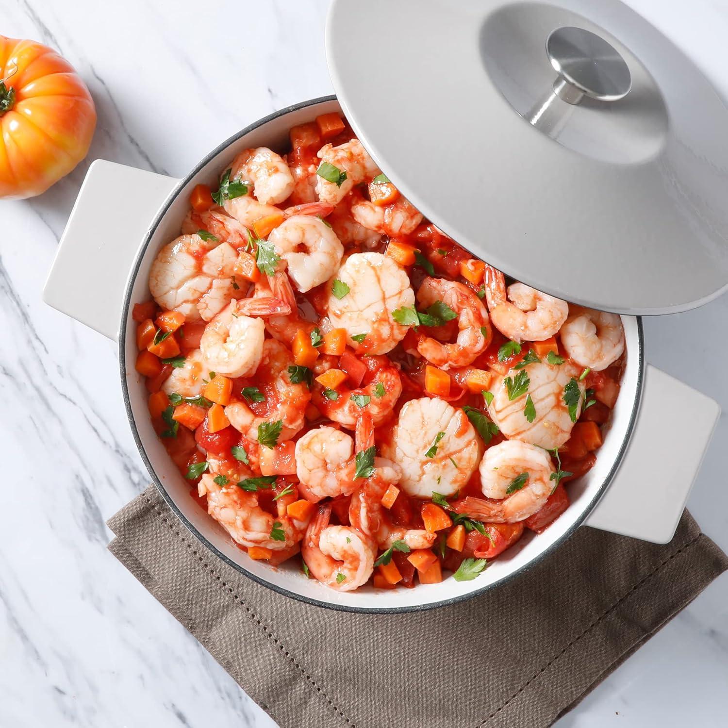 imageMartha Stewart 35Quart Enameled Cast Iron Dutch Oven Braiser Linen wGold KnobGrey