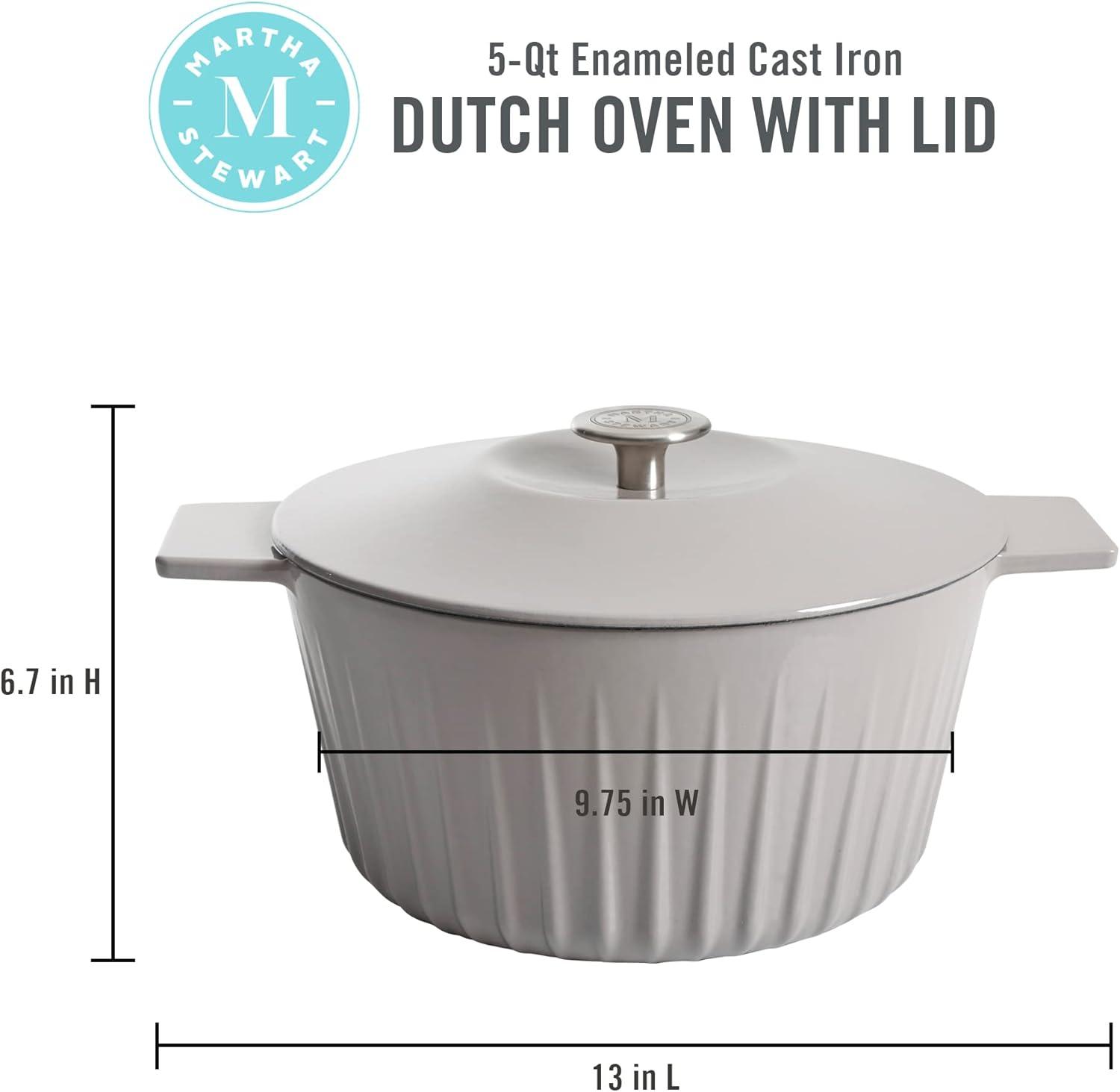 imageMartha Stewart 35Quart Enameled Cast Iron Dutch Oven Braiser Linen wGold KnobGrey