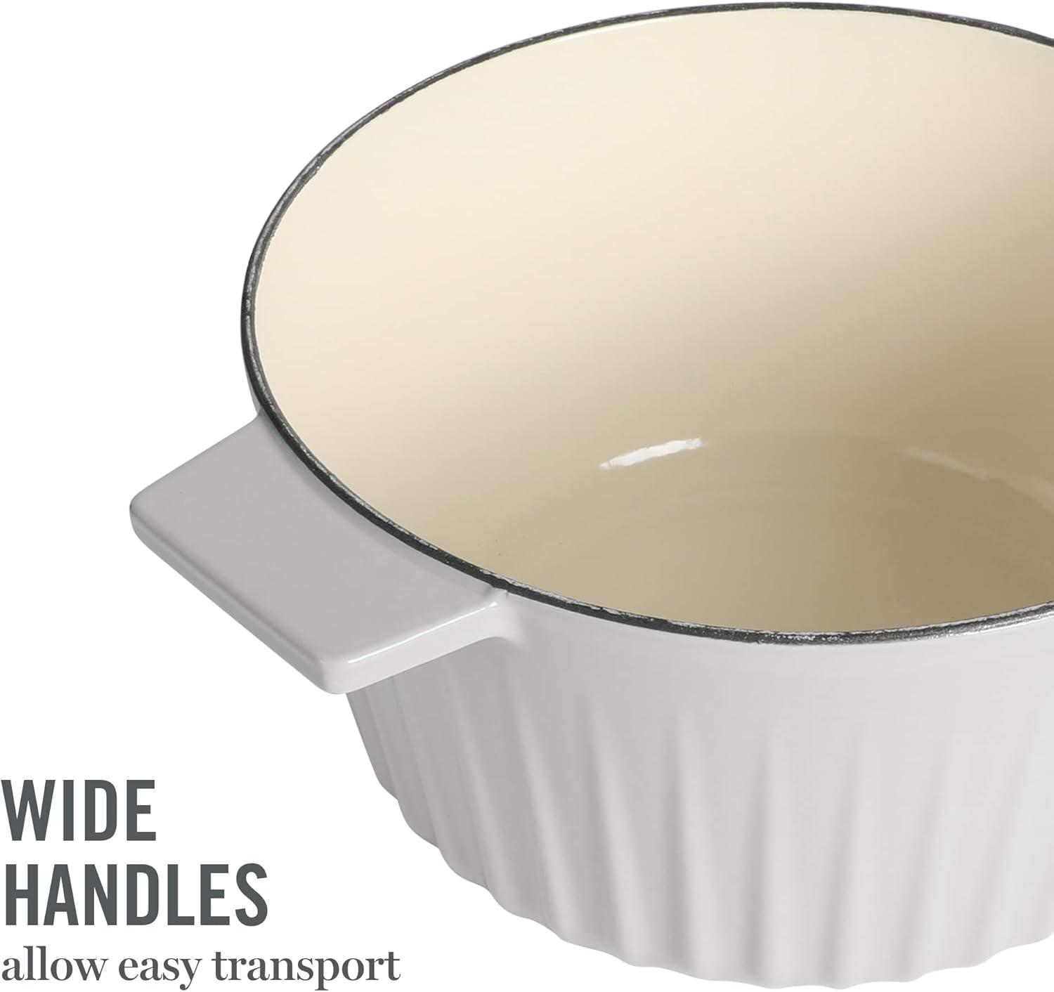 imageMartha Stewart 35Quart Enameled Cast Iron Dutch Oven Braiser Linen wGold KnobGrey