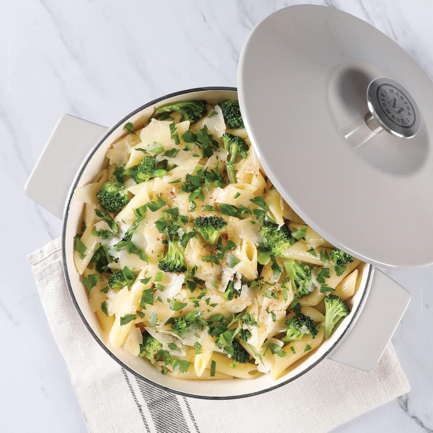 imageMartha Stewart 35Quart Enameled Cast Iron Dutch Oven Braiser Linen wGold KnobGrey