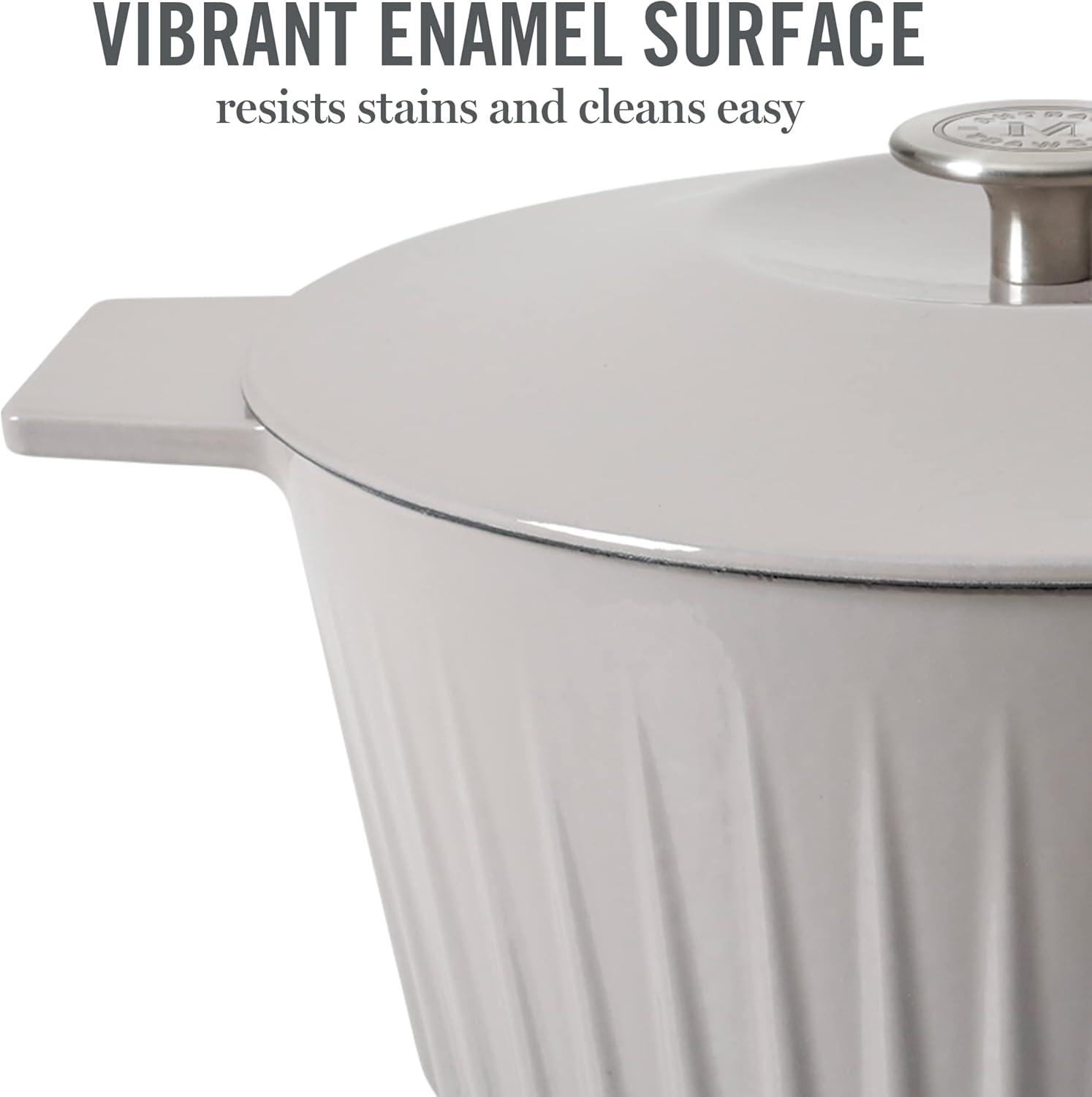 imageMartha Stewart 35Quart Enameled Cast Iron Dutch Oven Braiser Linen wGold KnobGrey