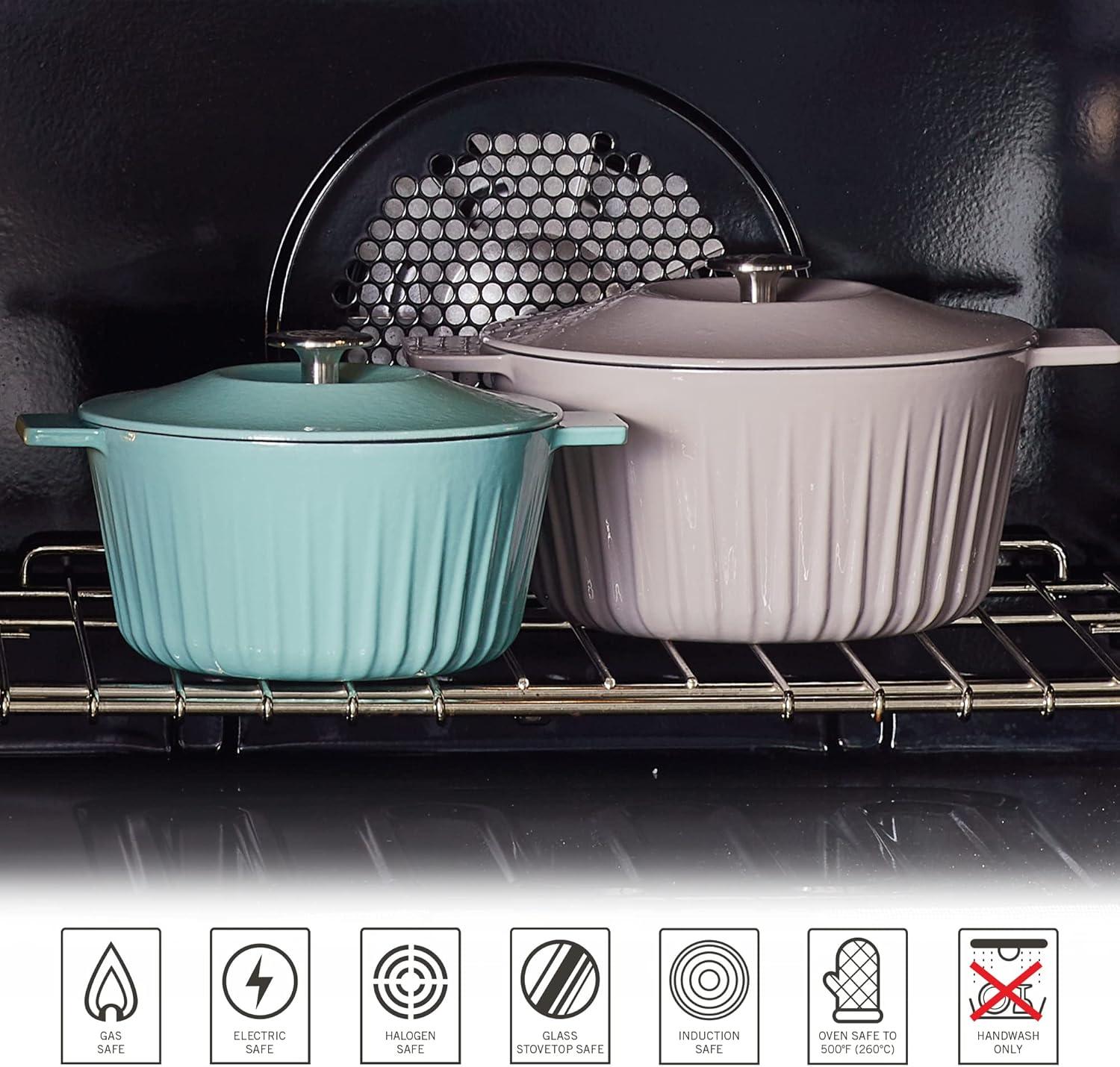 imageMartha Stewart 35Quart Enameled Cast Iron Dutch Oven Braiser Linen wGold KnobGrey